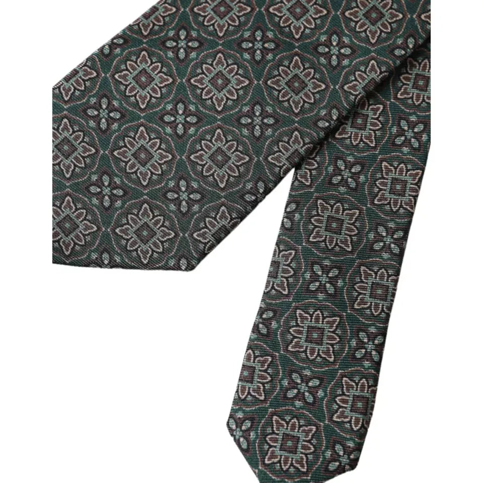 Dolce & Gabbana Green Patterned 100% Silk Adjustable Tie