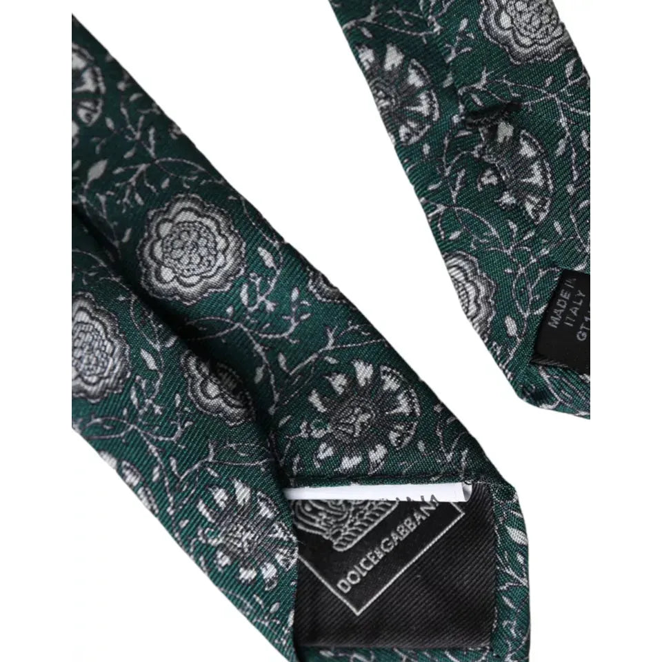 Dolce & Gabbana Green Floral Print Silk Adjustable Tie