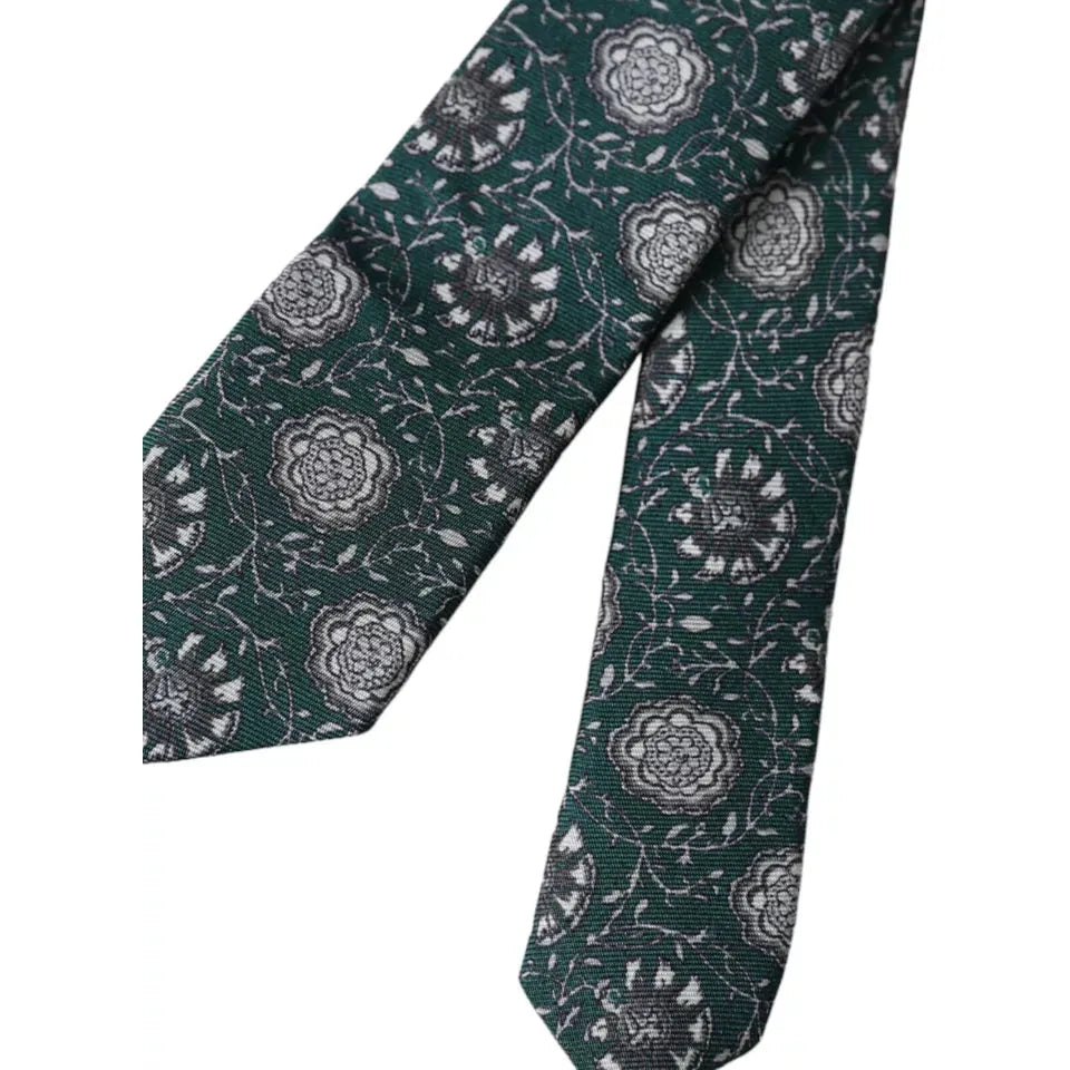 Dolce & Gabbana Green Floral Print Silk Adjustable Tie