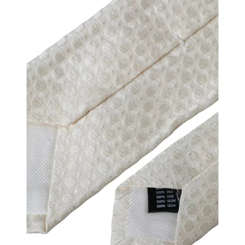 Dolce & Gabbana Off White Silk Adjustable Necktie Tie