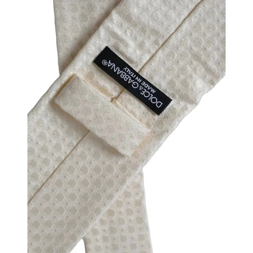 Dolce & Gabbana Off White Silk Adjustable Necktie Tie