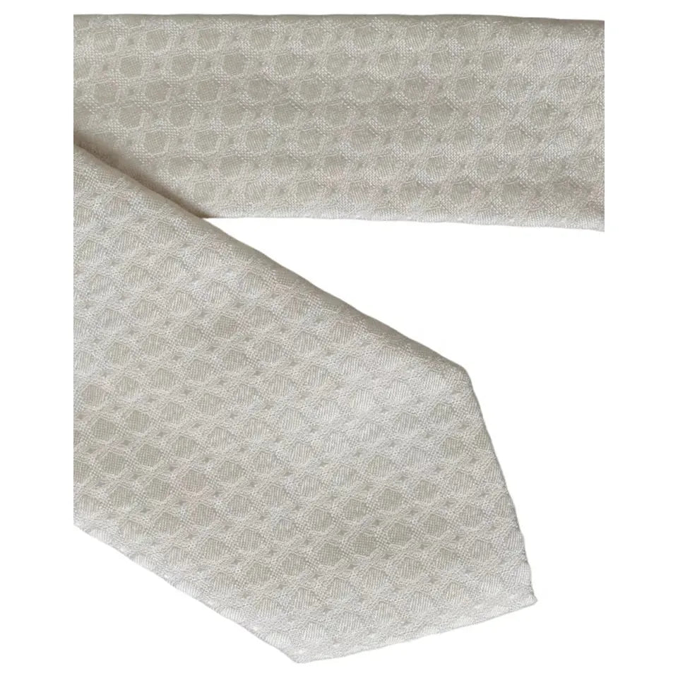 Dolce & Gabbana Off White Silk Adjustable Necktie Tie