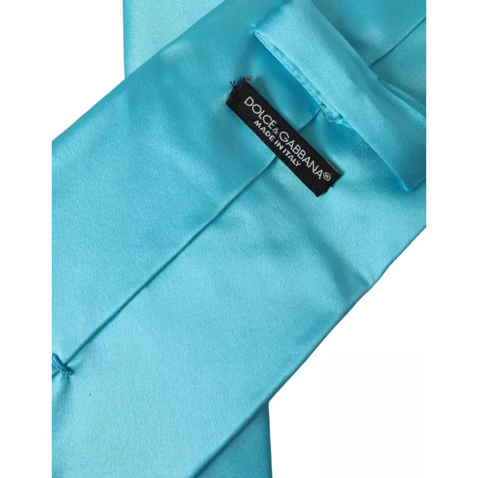 Dolce & Gabbana Light Blue Satin Silk Wide Adjustable Tie