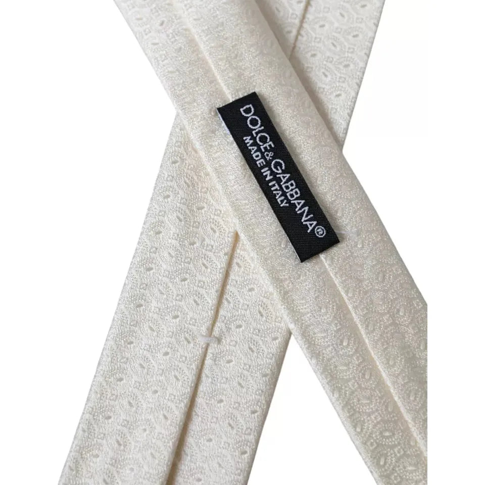 Dolce & Gabbana Off White Patterned Silk Adjustable Tie