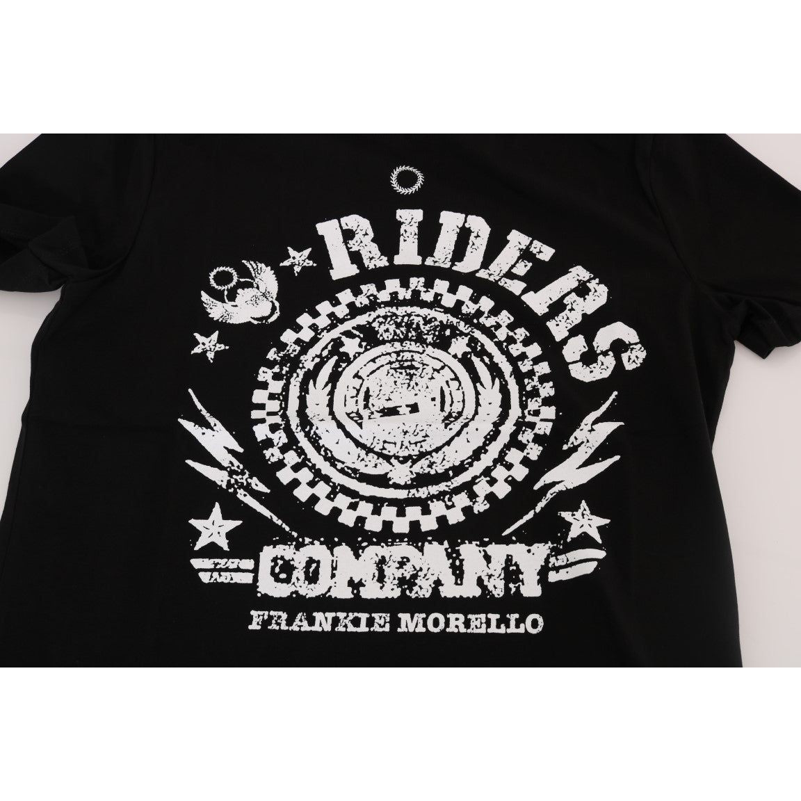 Frankie Morello Black Cotton Crewneck Tee with 'RIDERS' Motif