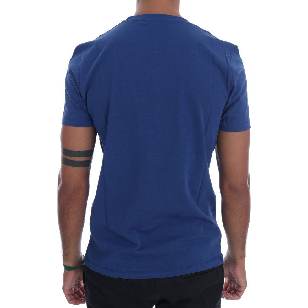 Frankie Morello Blue Cotton Tee with Riders Motif
