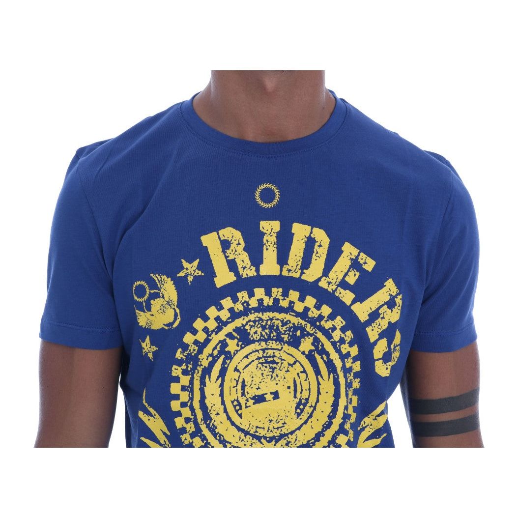 Frankie Morello Blue Cotton Tee with Riders Motif