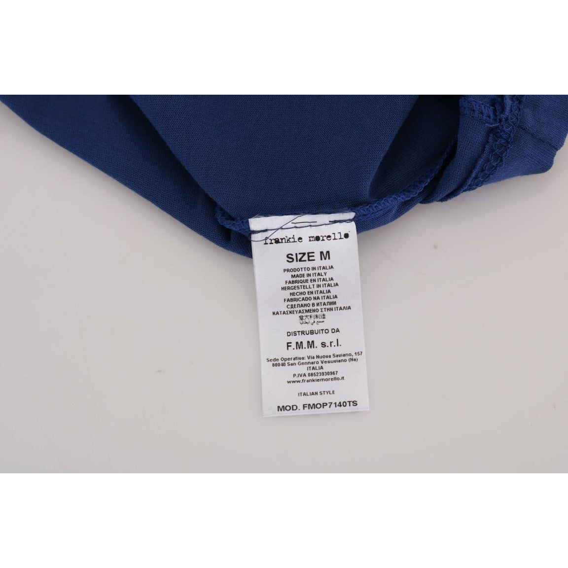 Frankie Morello Blue Cotton Tee with Riders Motif
