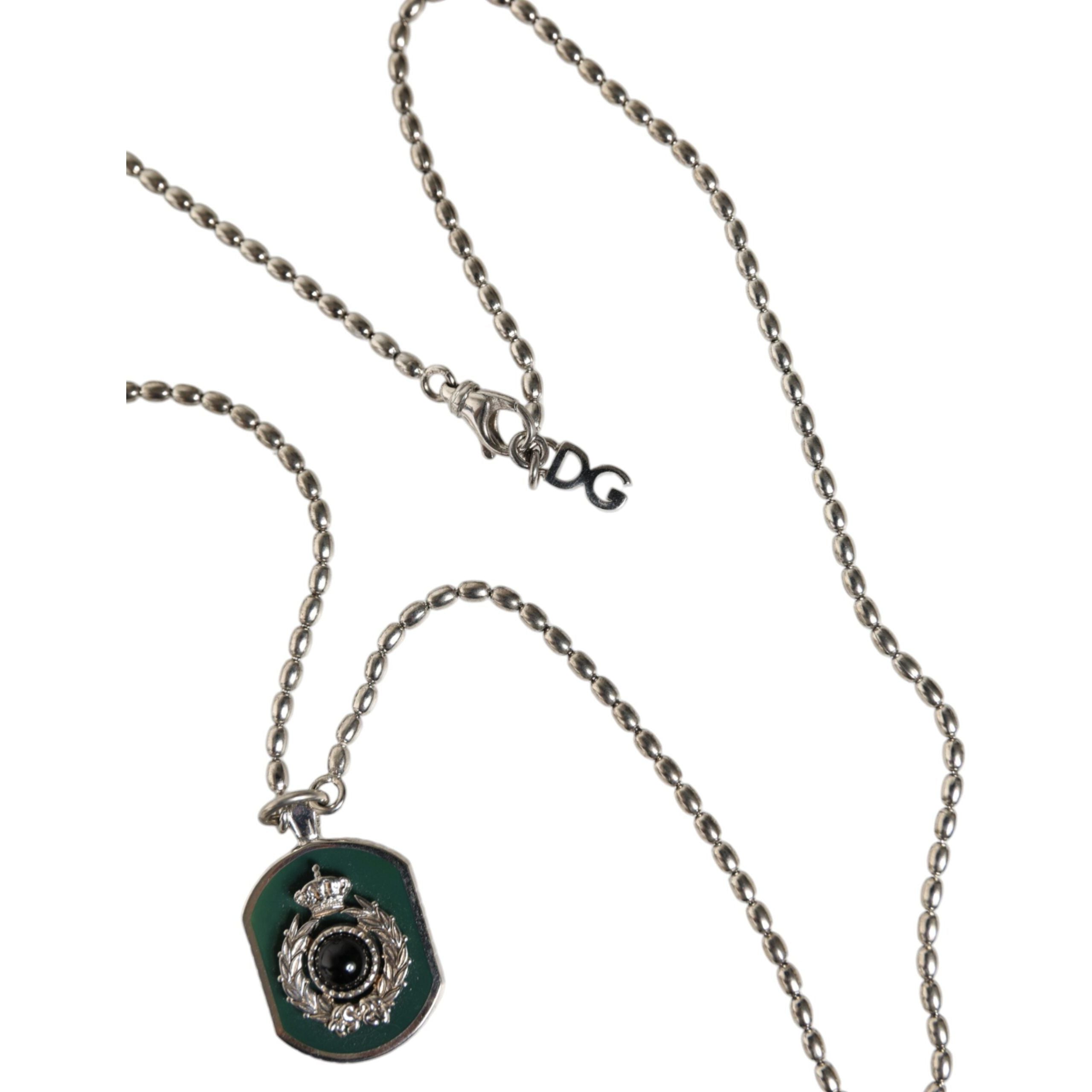 Dolce & Gabbana Silver 925 Chain Bar Gem Pendant Necklace