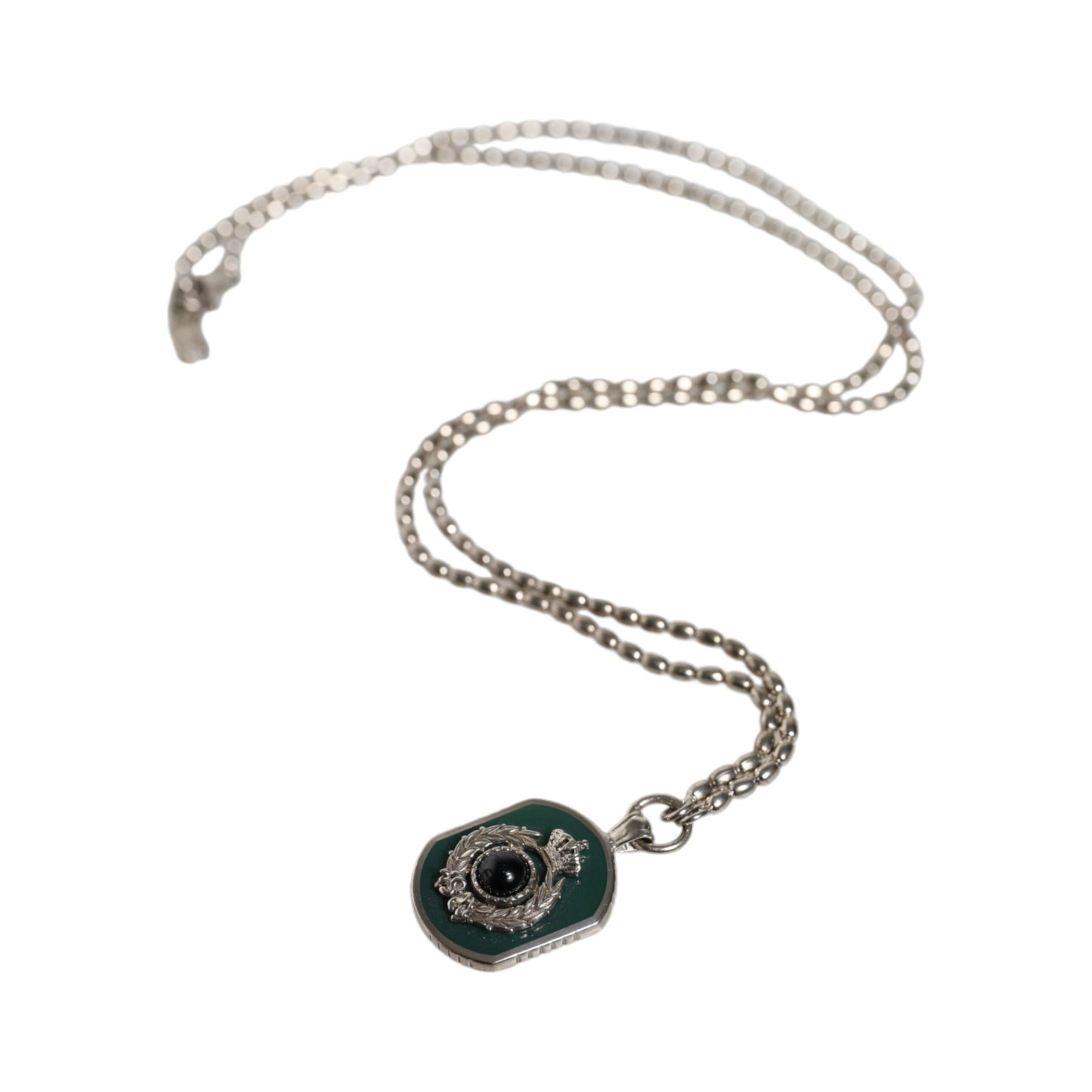 Dolce & Gabbana Silver 925 Chain Bar Gem Pendant Necklace