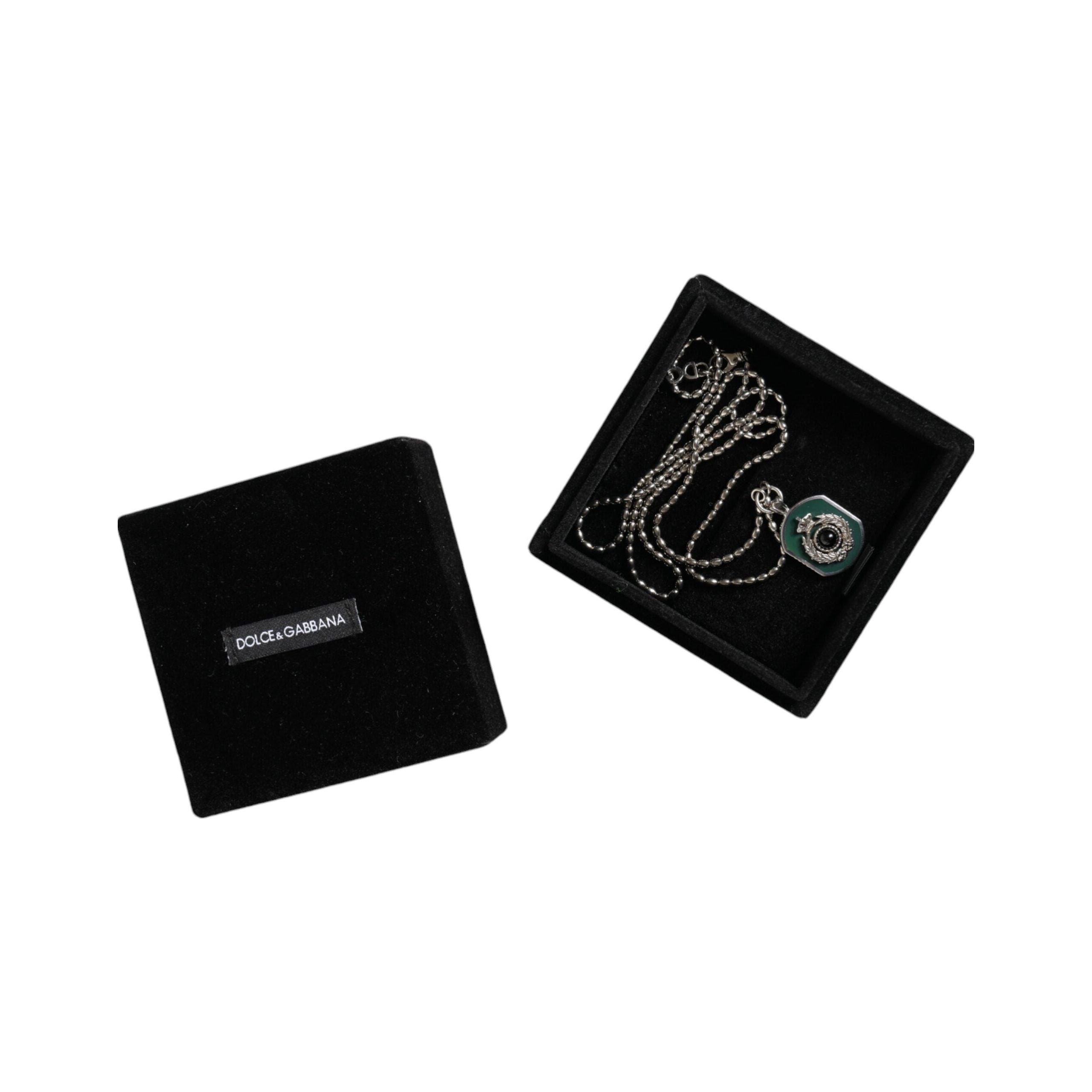 Dolce & Gabbana Silver 925 Chain Bar Gem Pendant Necklace