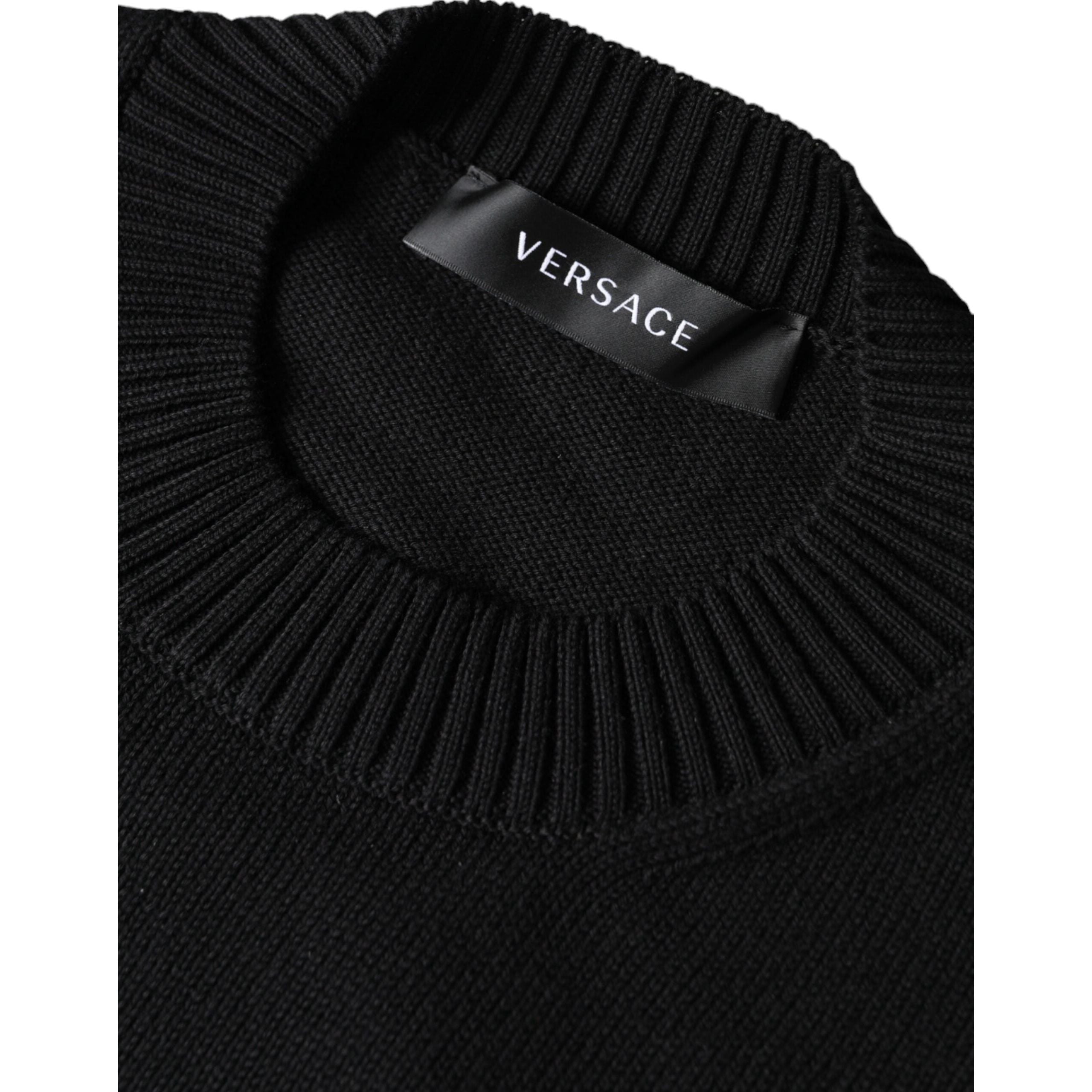 Versace Black Cotton Crew Neck Pullover Sweater