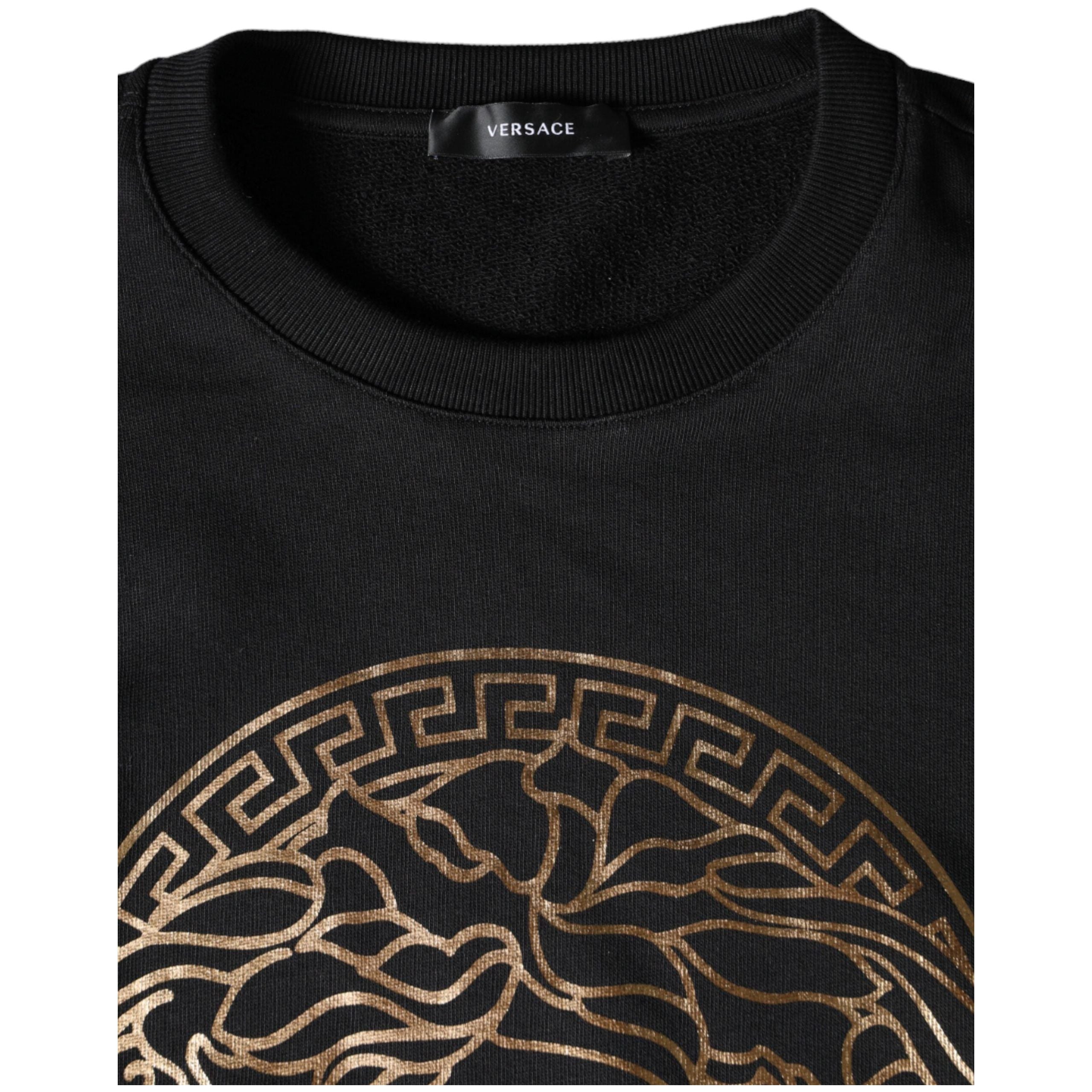 Versace Black Fleece Cotton Crew Neck Sweatshirt
