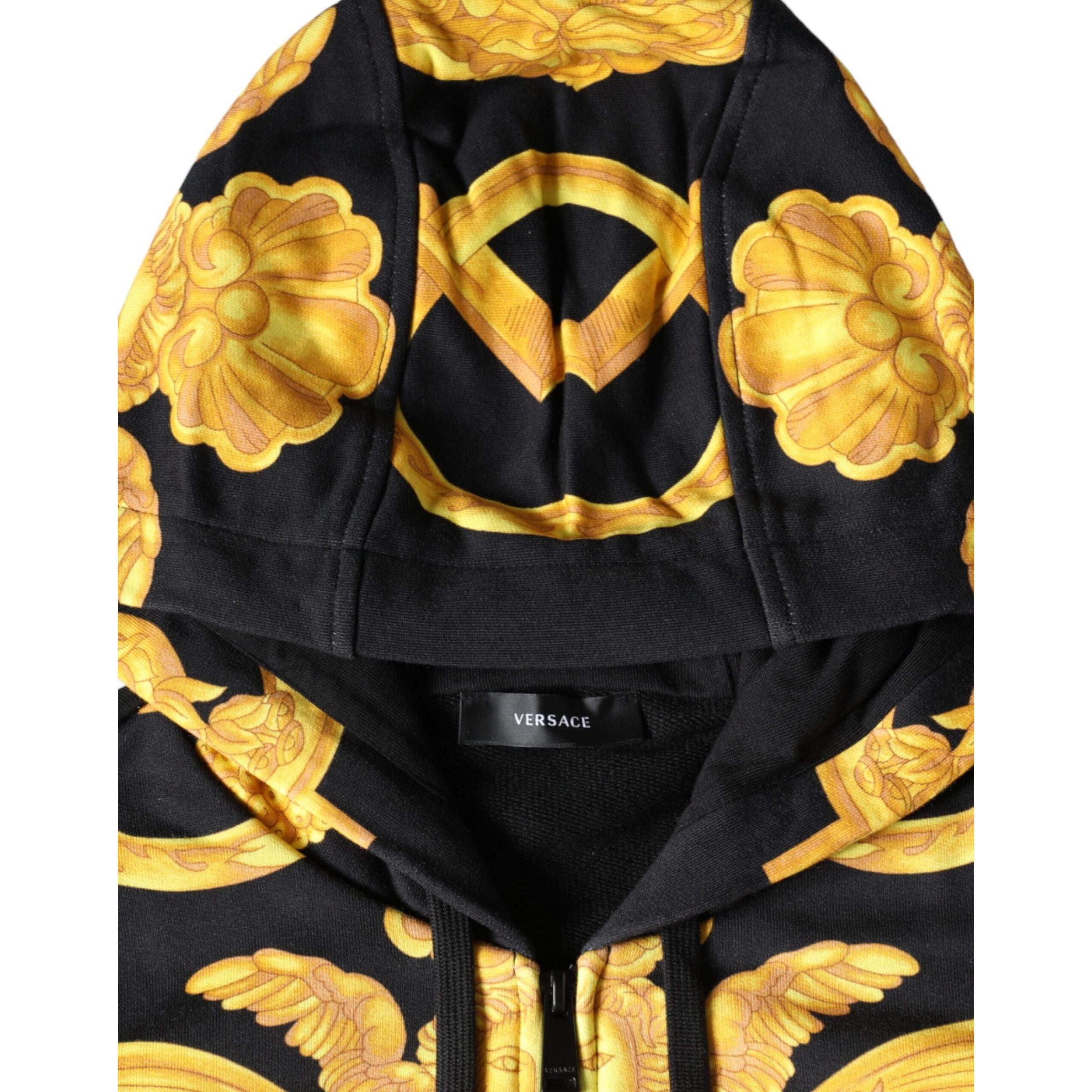 Versace Black Cotton Full Zip Hoodie Sweater