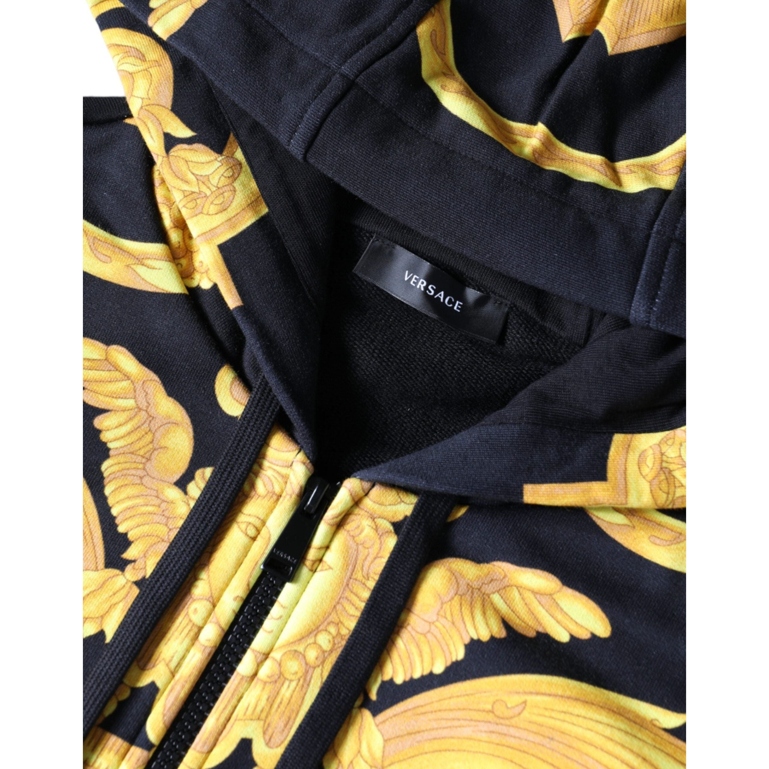 Versace Black Cotton Full Zip Hoodie Sweater