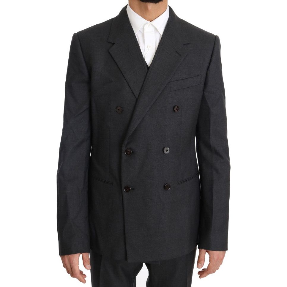 Dolce & Gabbana Gray Wool Silk Double Breasted Suit