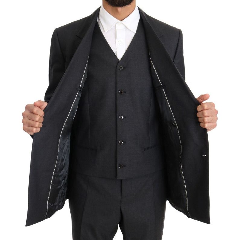 Dolce & Gabbana Gray Wool Silk Double Breasted Suit