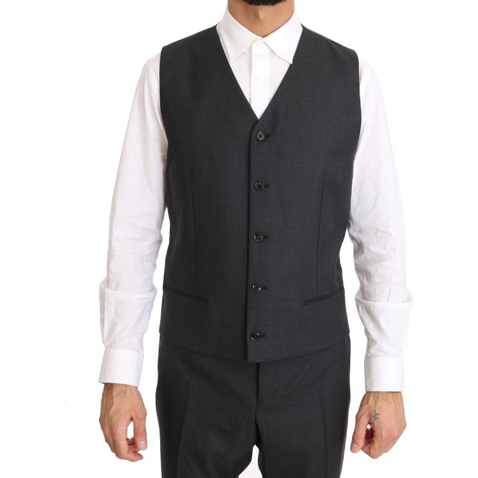 Dolce & Gabbana Gray Wool Silk Double Breasted Suit