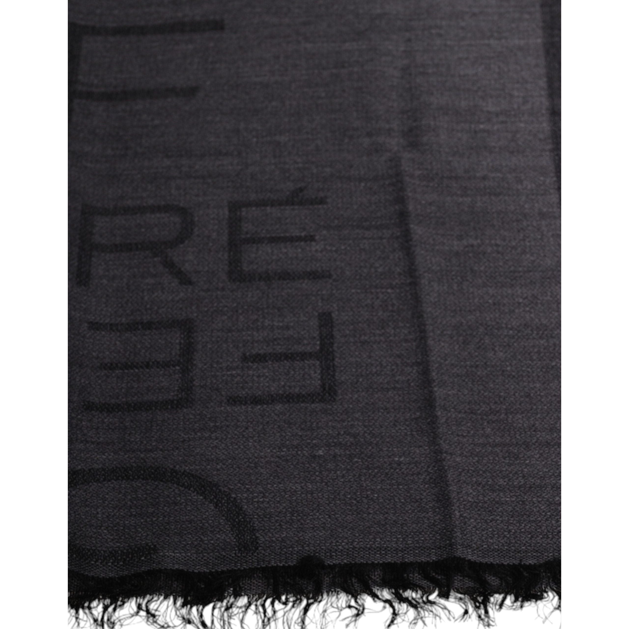 GF Ferre Dark Gray Wool Viscose Foulard Patterned Scarf