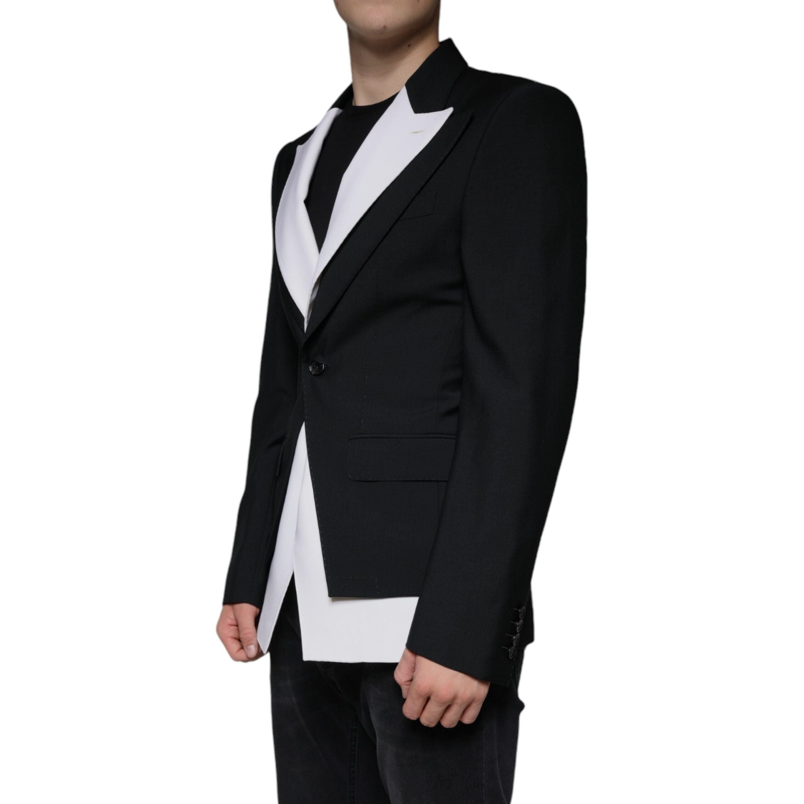 Dolce & Gabbana Black White Virgin Wool Blazer