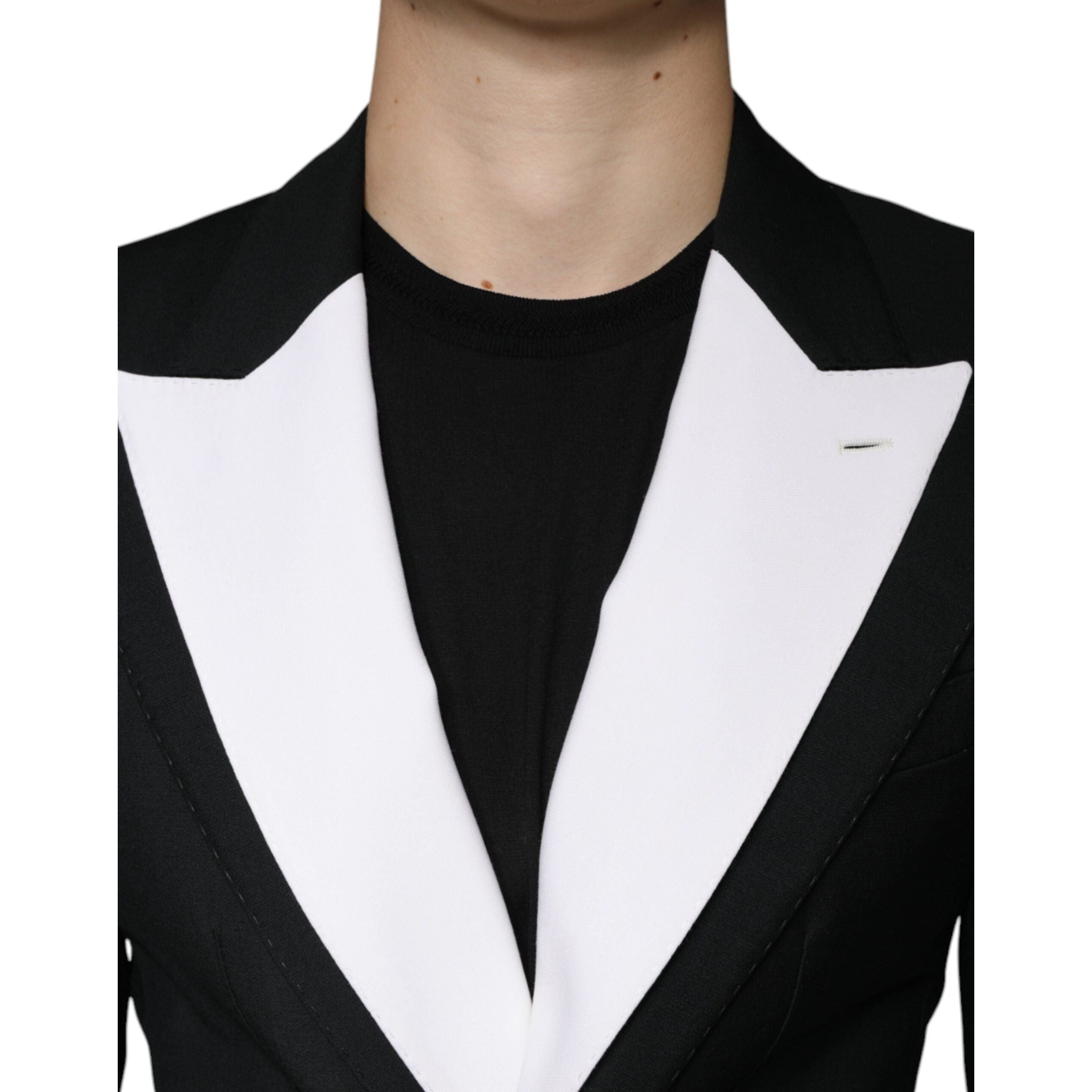 Dolce & Gabbana Black White Virgin Wool Blazer
