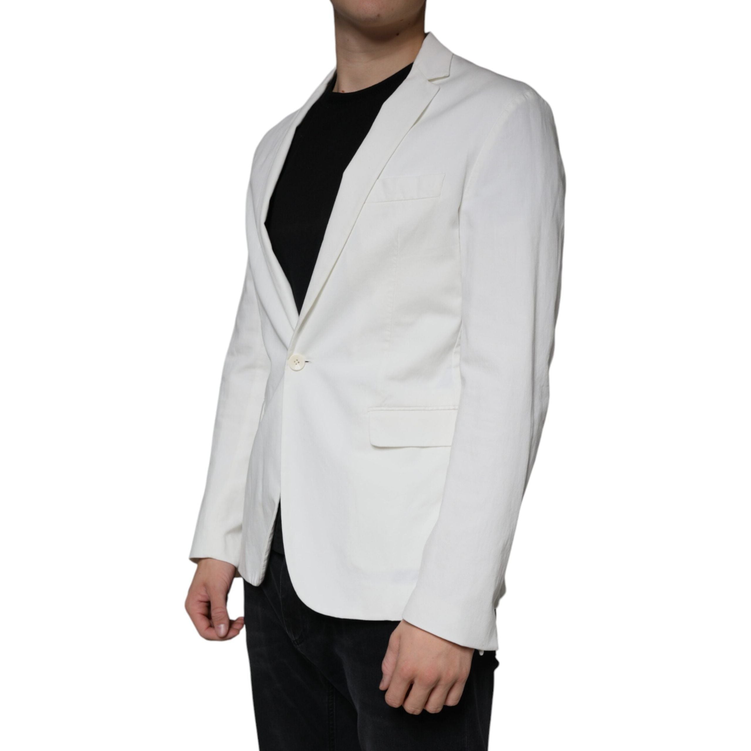 Dondup White Cotton Single Breasted One Button Blazer