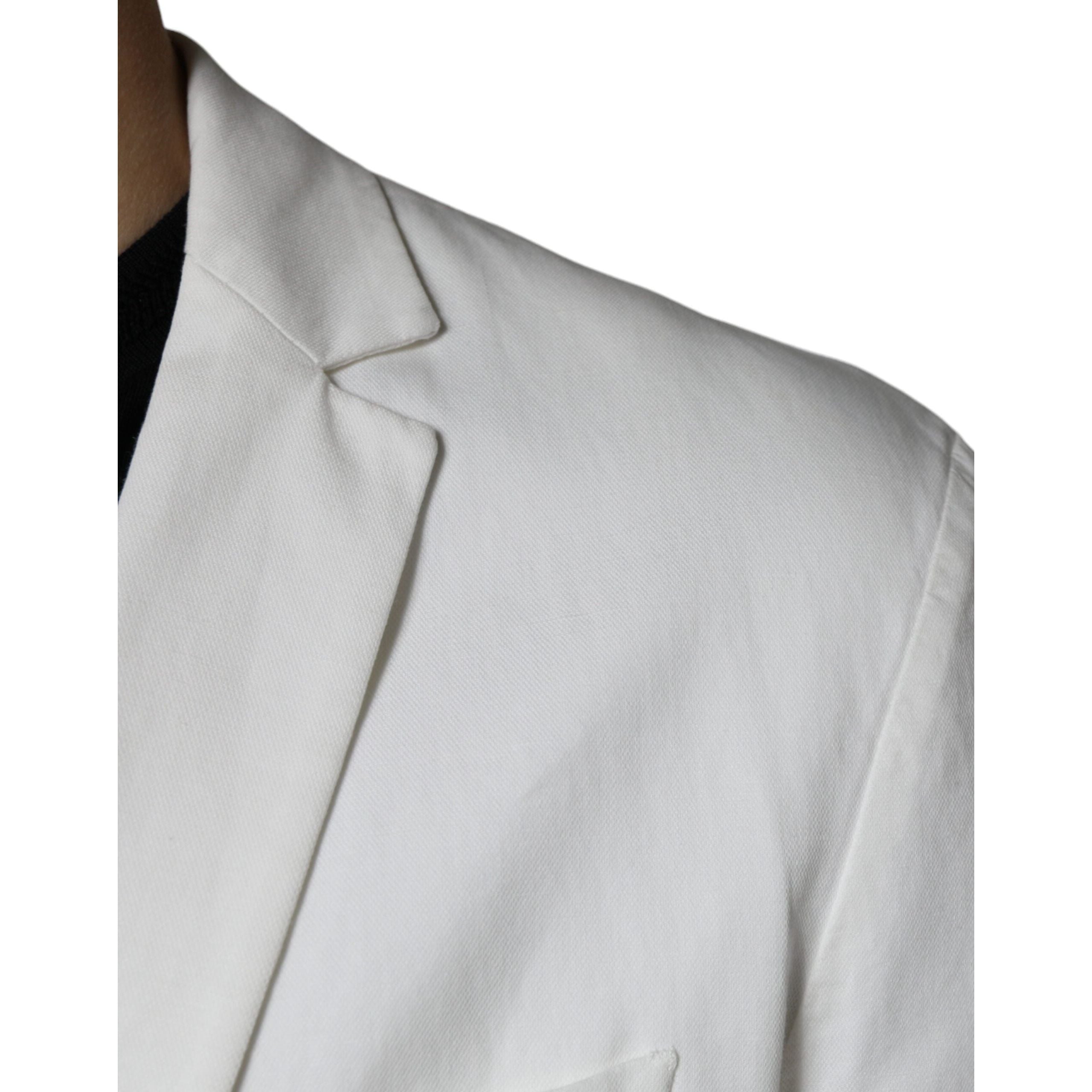 Dondup White Cotton Single Breasted One Button Blazer