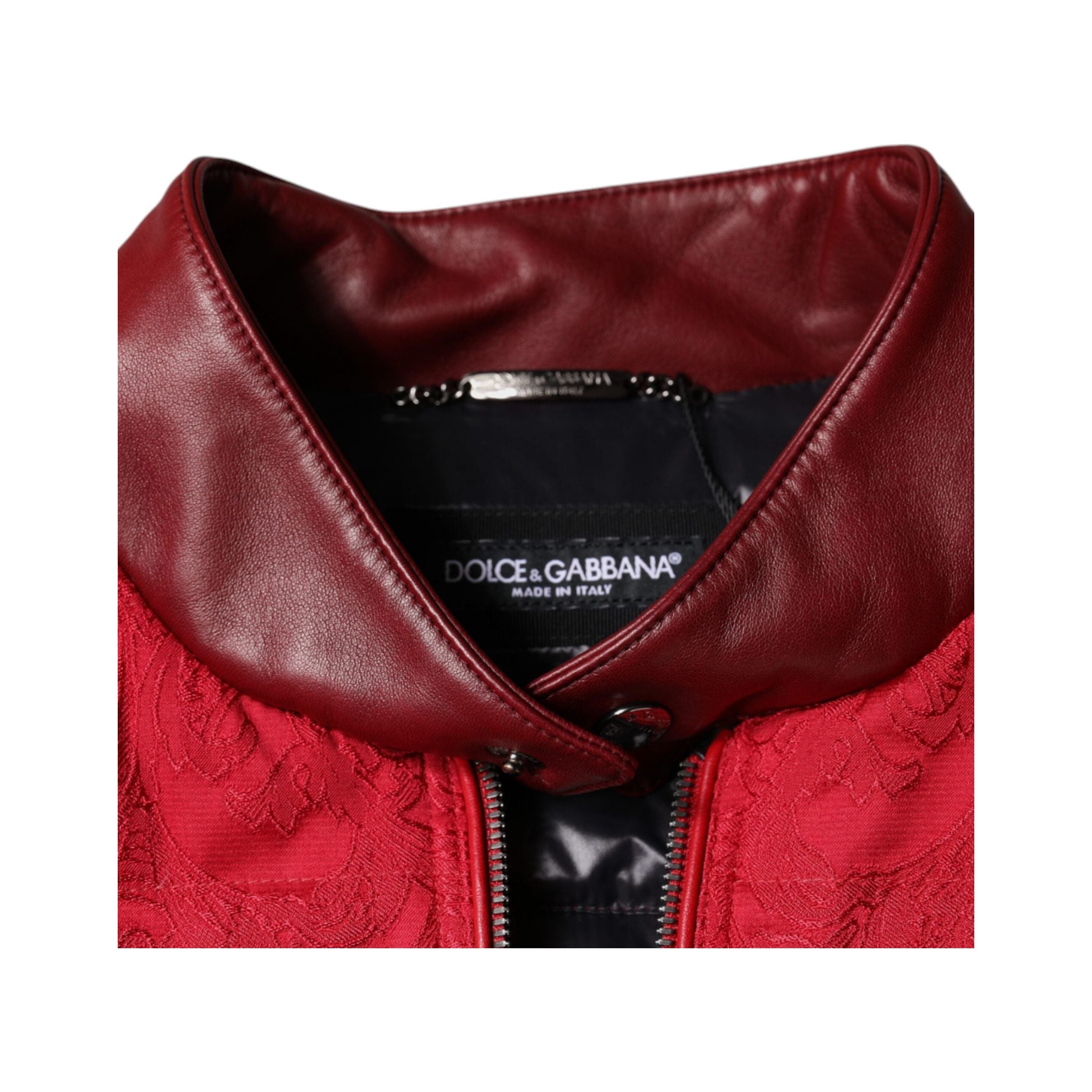 Dolce & Gabbana Red Quilted Fabric Bomber Gold Crown Logo Jacket