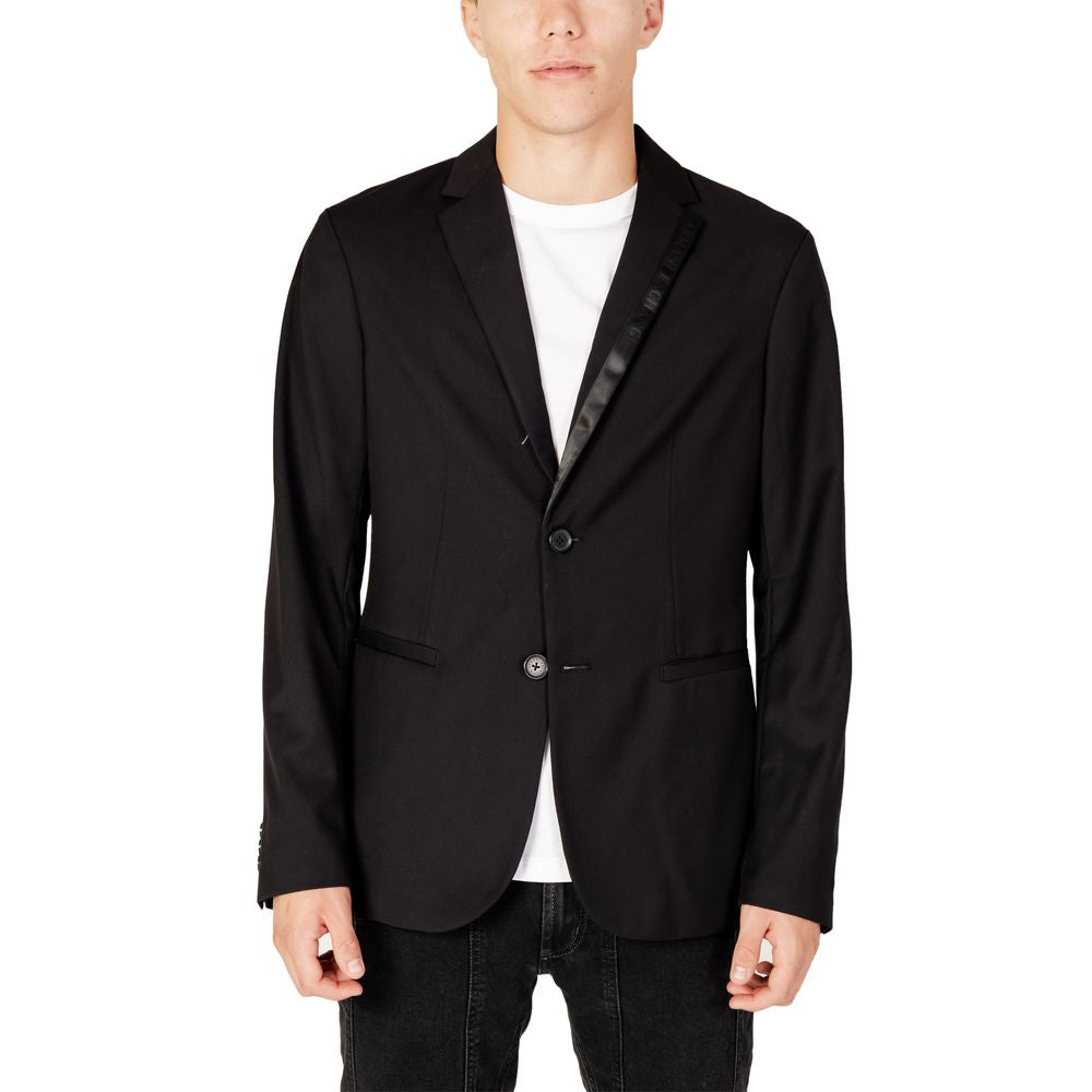 Armani Exchange Black Viscose Lapel Blazer for Effortless Elegance