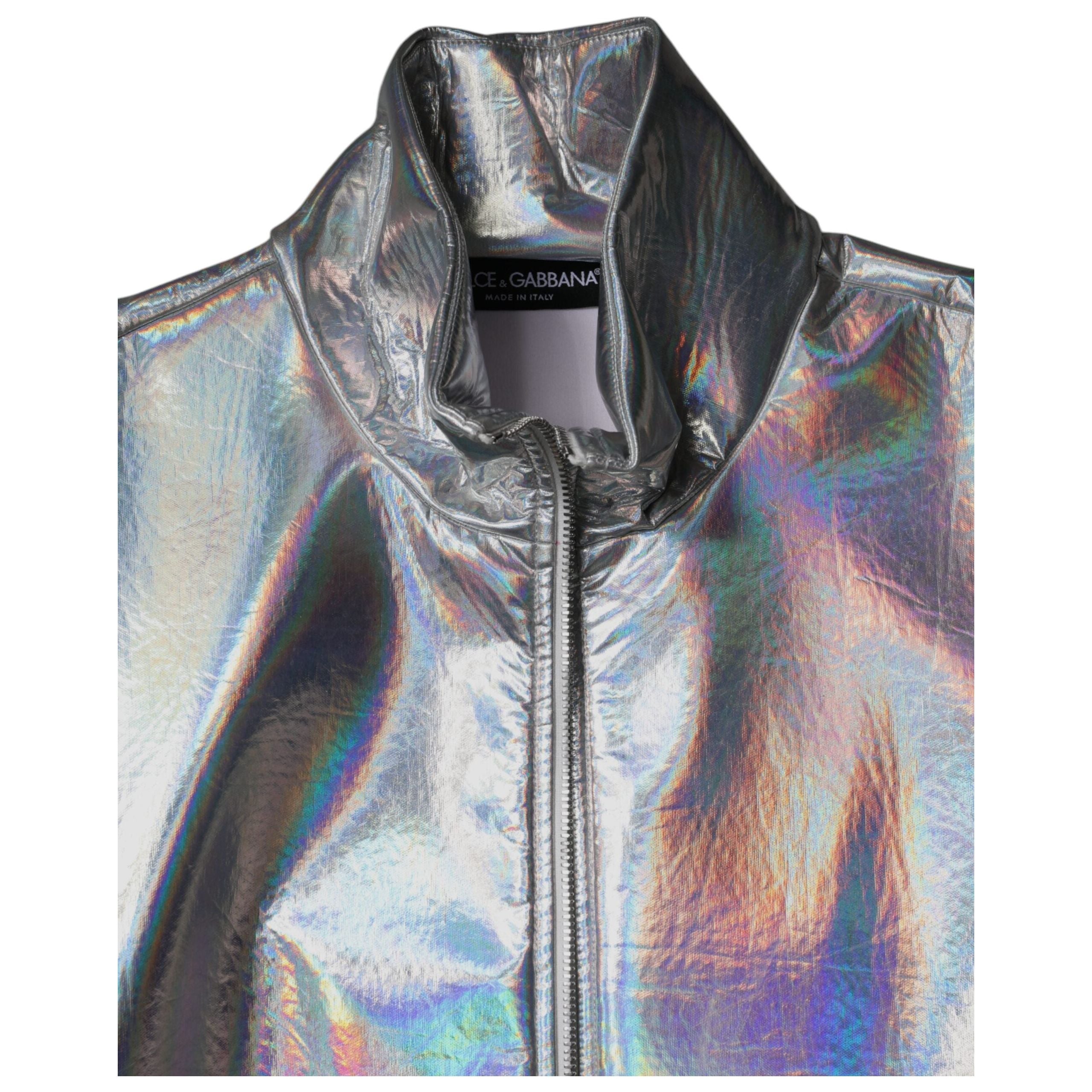 Dolce & Gabbana Silver Iridescent Satin Bomber Jacket
