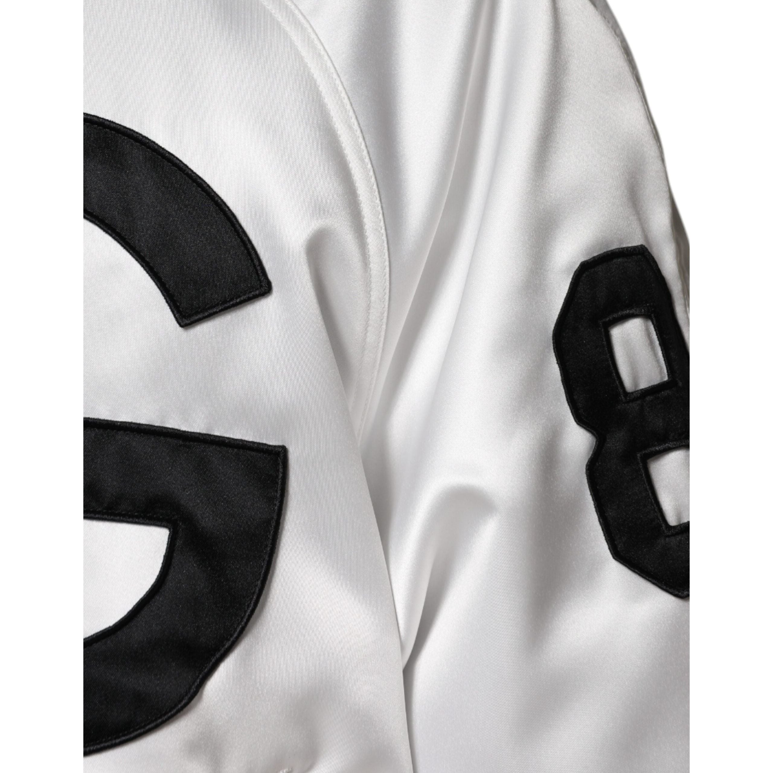 Dolce & Gabbana White Cotton Logo Full Zip Bomber Jacket
