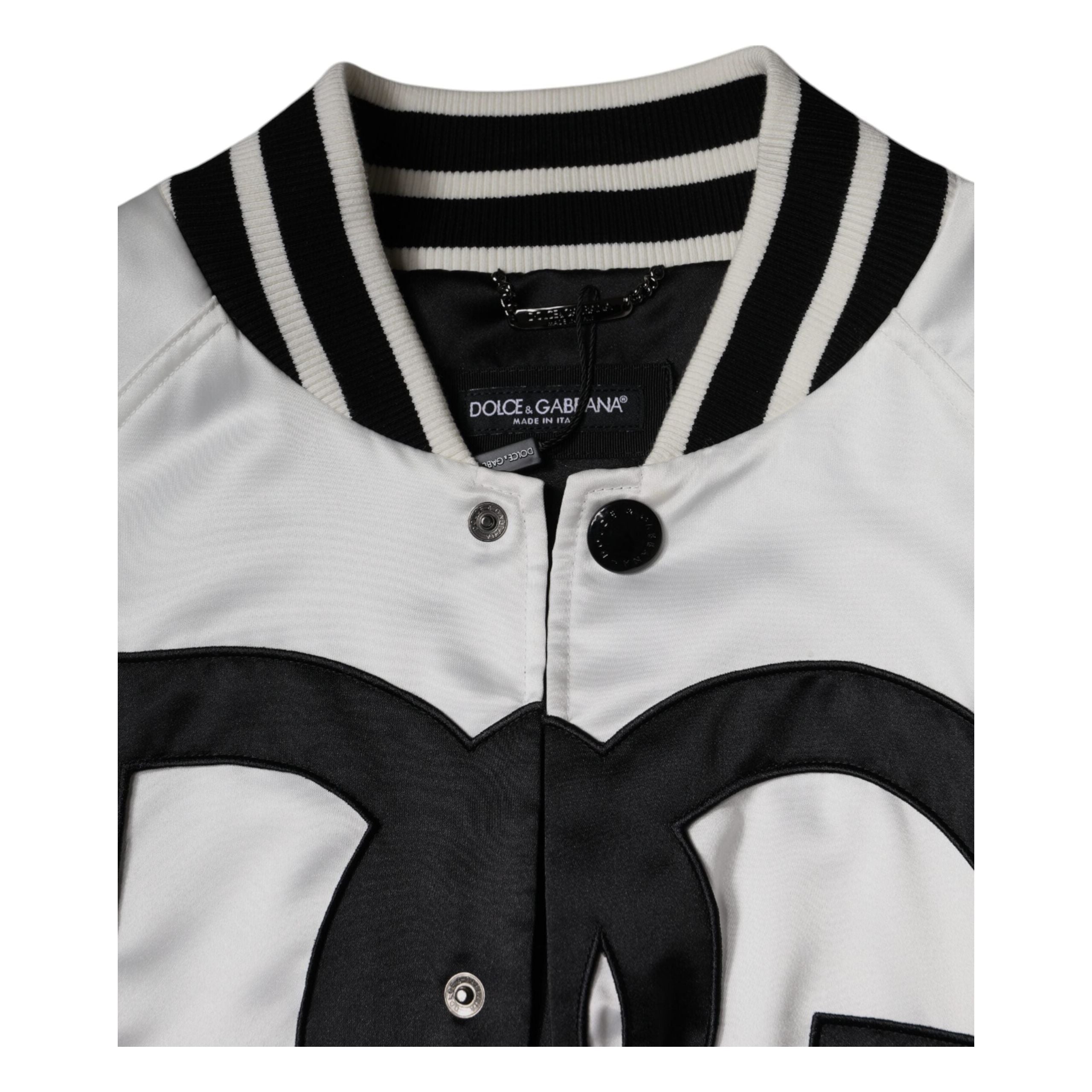 Dolce & Gabbana White Cotton Logo Full Zip Bomber Jacket