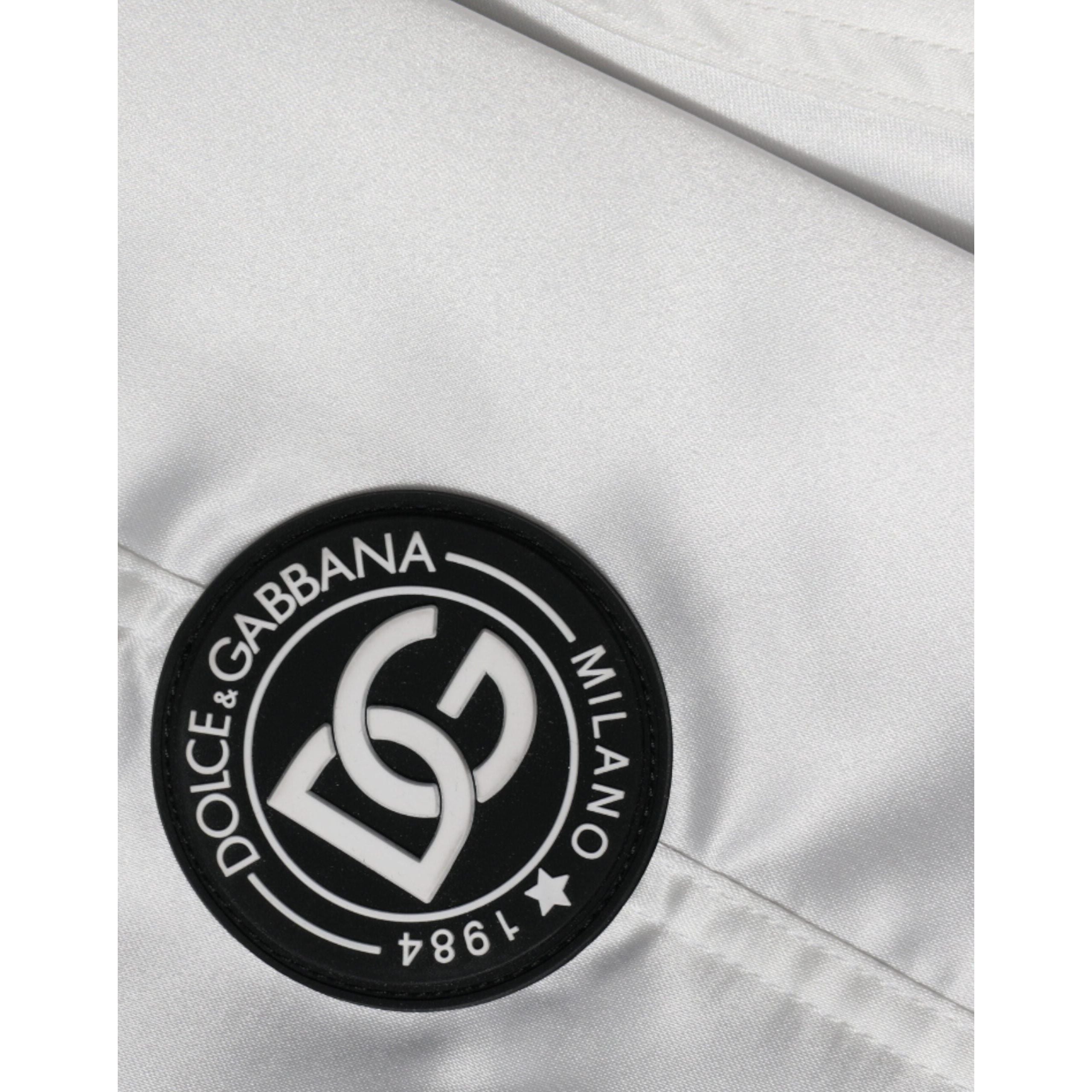 Dolce & Gabbana White Cotton Logo Full Zip Bomber Jacket