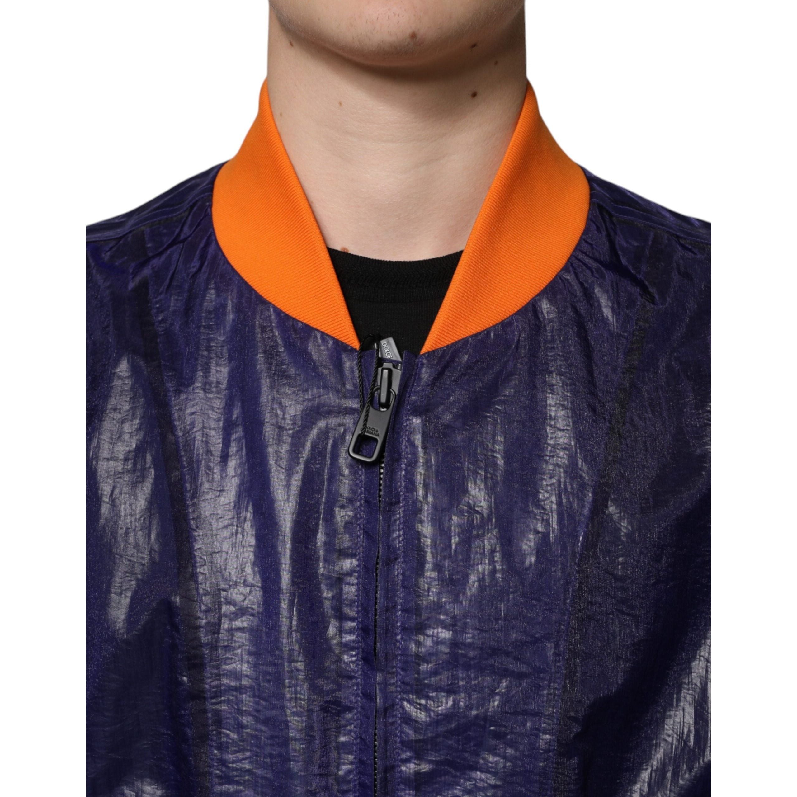 Dolce & Gabbana Blue Cotton Stretch Full Zip Bomber Jacket