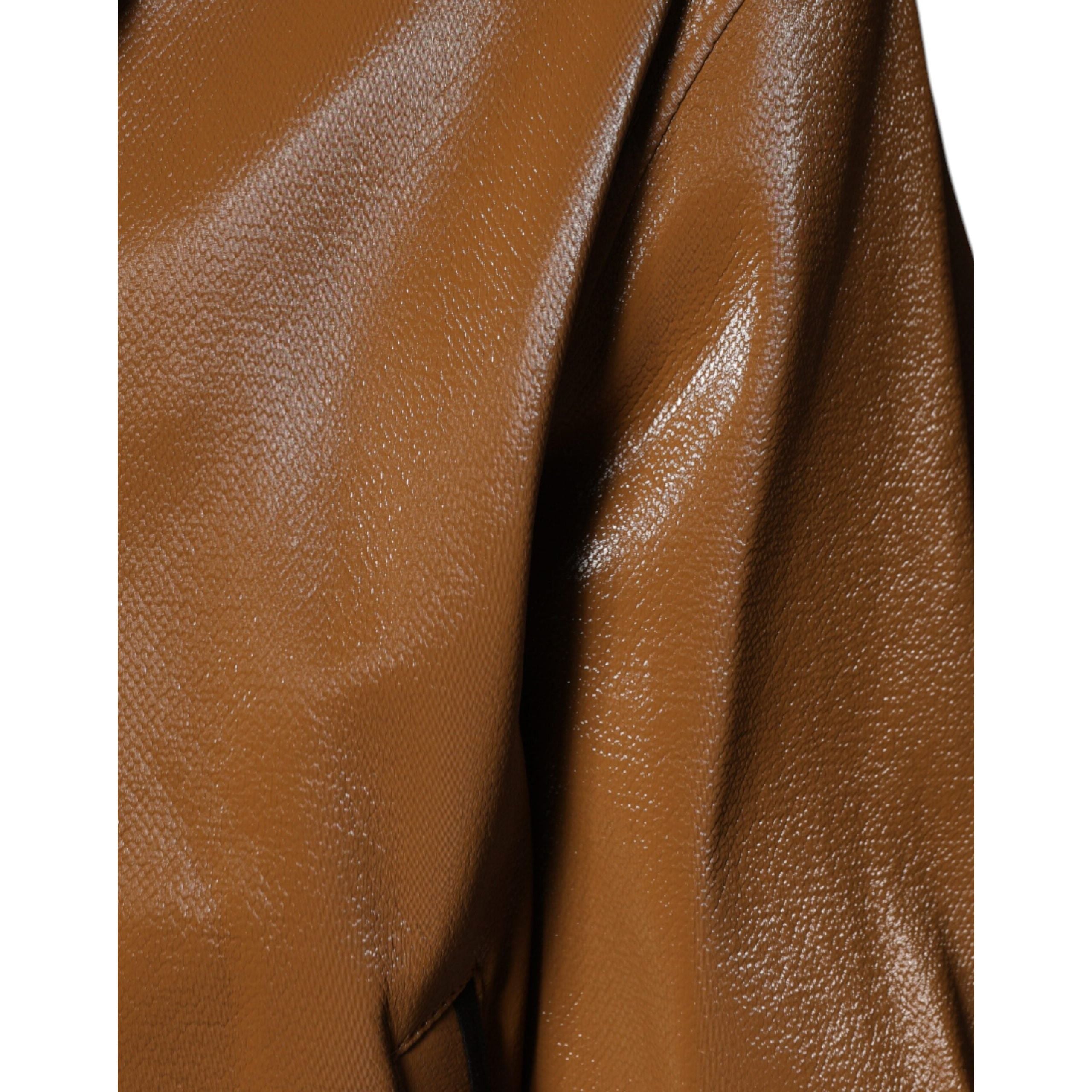 Dolce & Gabbana Brown Leather Full Zip Bomber Jacket