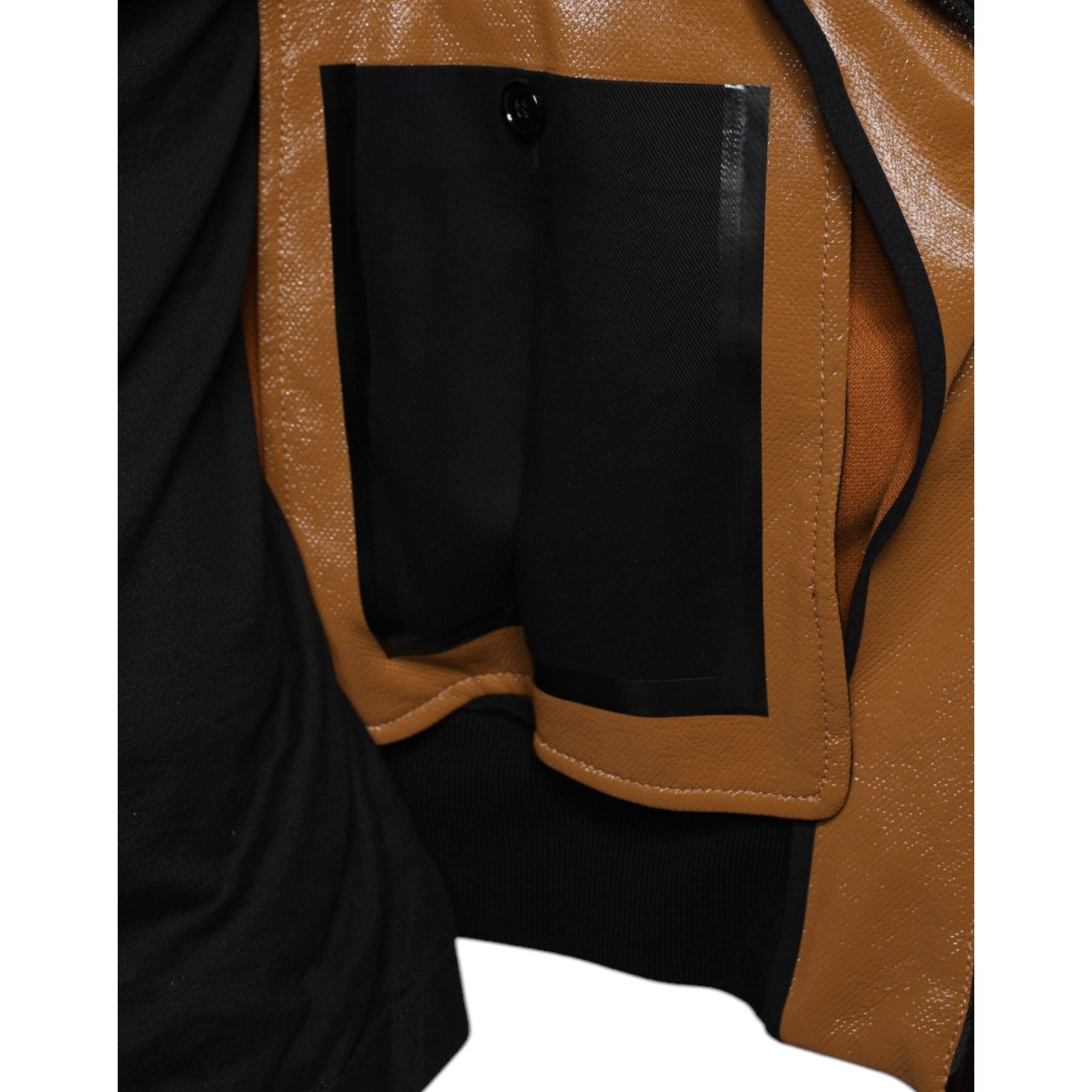 Dolce & Gabbana Brown Leather Full Zip Bomber Jacket