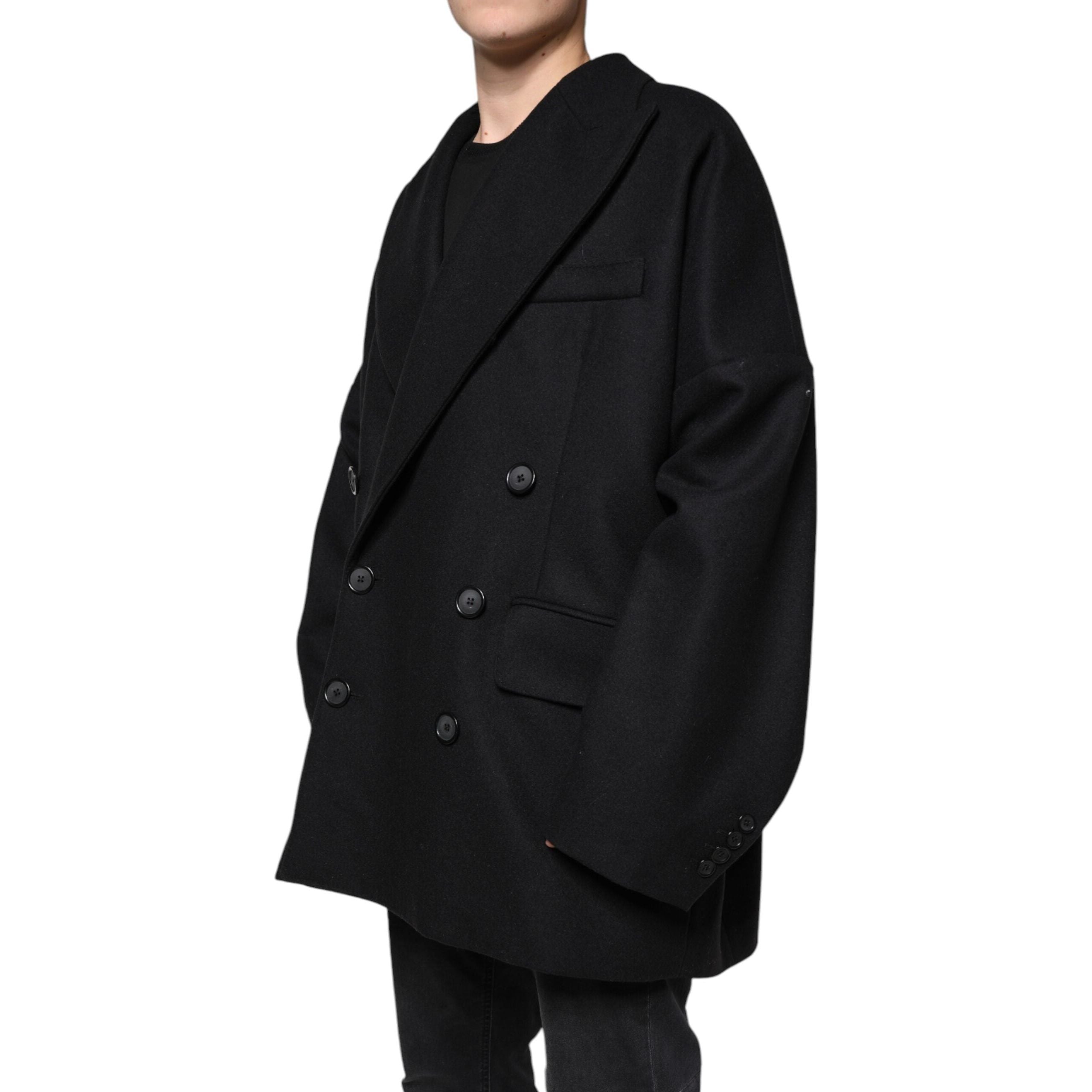 Dolce & Gabbana Black Wool Double Breasted Coat Jacket