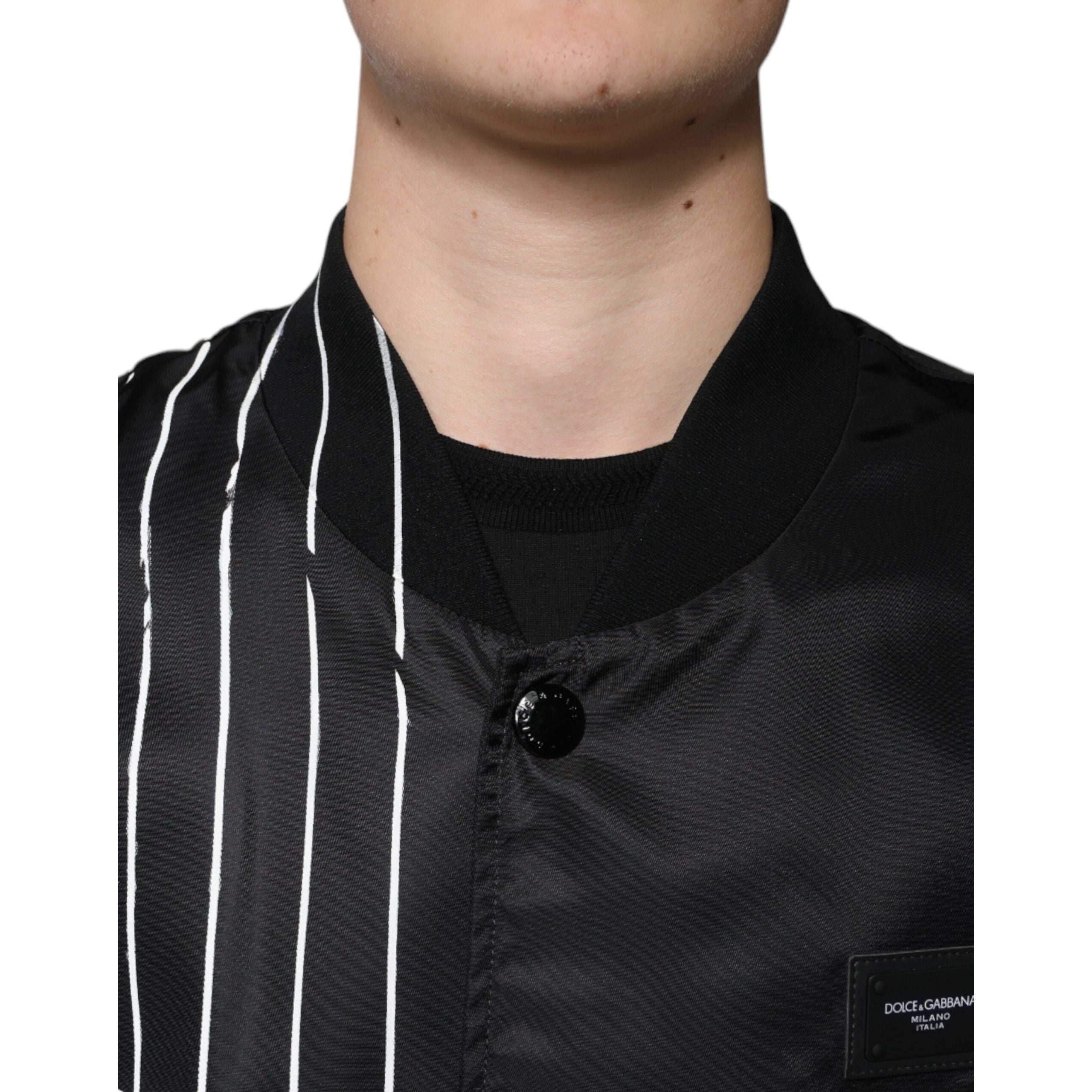 Dolce & Gabbana Black Nylon Polka Dot Stripe Bomber Jacket
