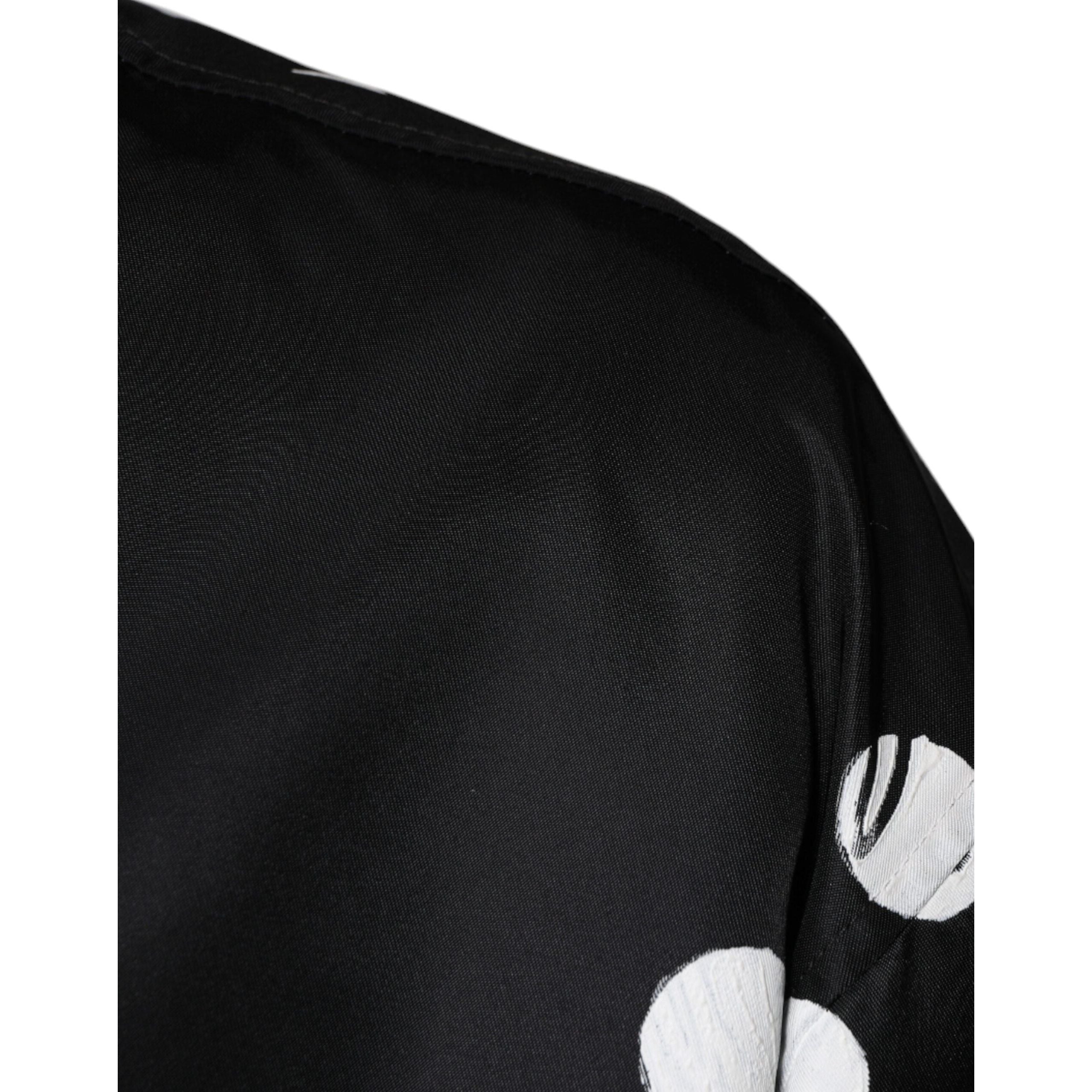 Dolce & Gabbana Black Nylon Polka Dot Stripe Bomber Jacket