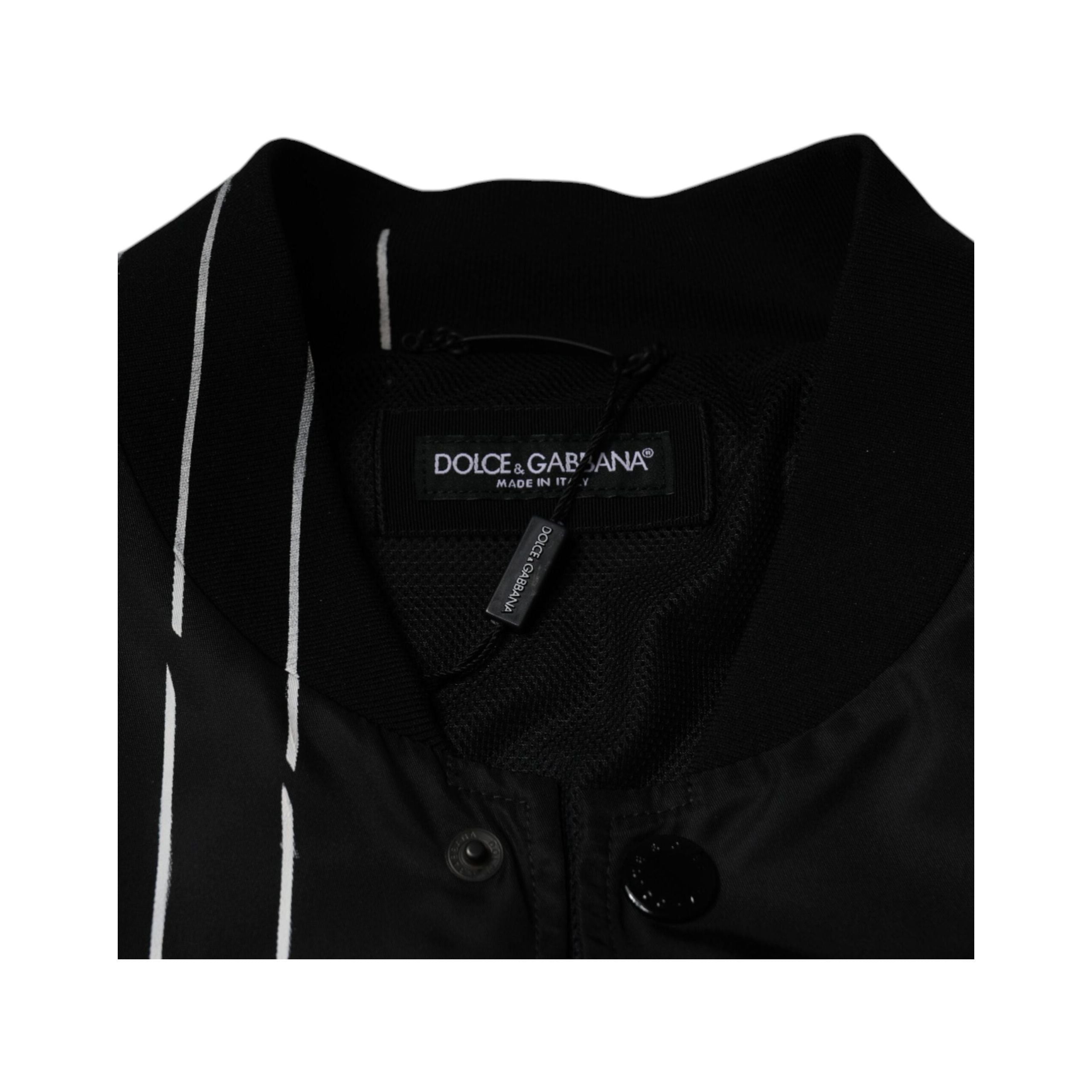 Dolce & Gabbana Black Nylon Polka Dot Stripe Bomber Jacket