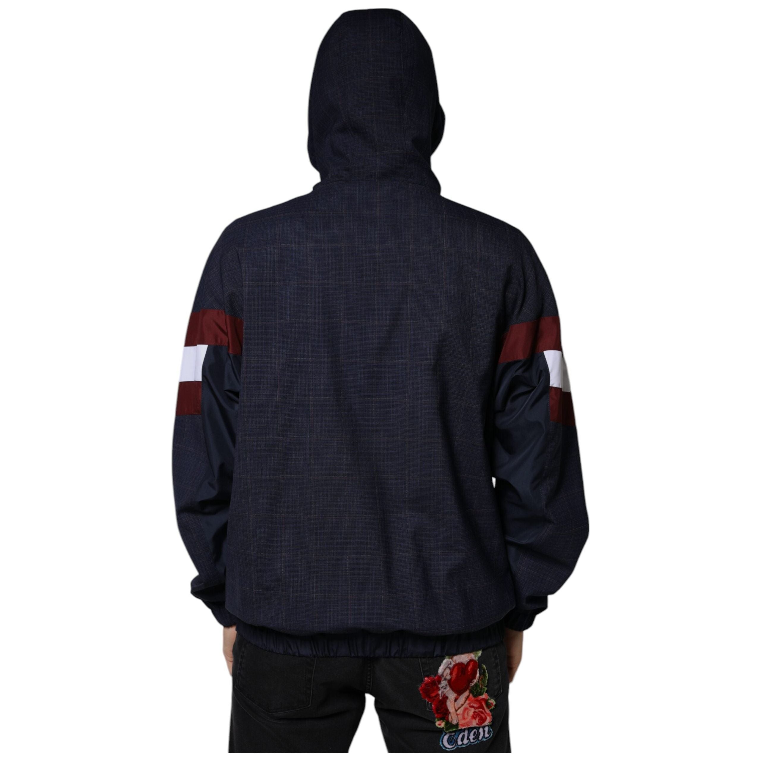 Dolce & Gabbana Blue Wool Blend Hooded Bomber Jacket