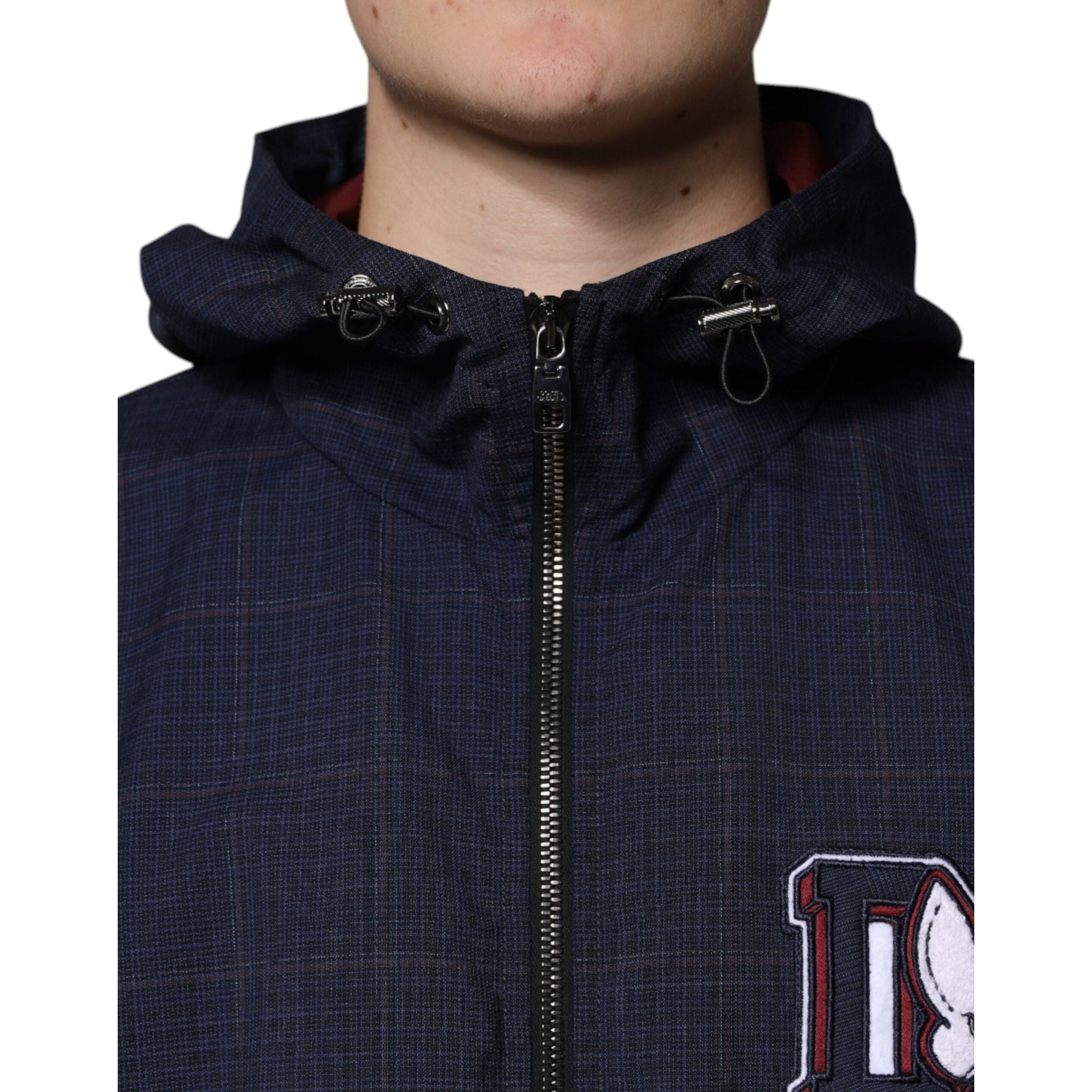 Dolce & Gabbana Blue Wool Blend Hooded Bomber Jacket