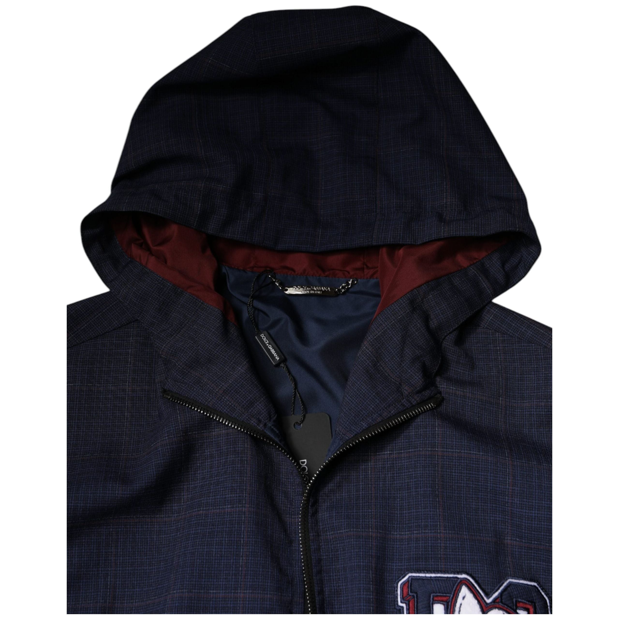 Dolce & Gabbana Blue Wool Blend Hooded Bomber Jacket