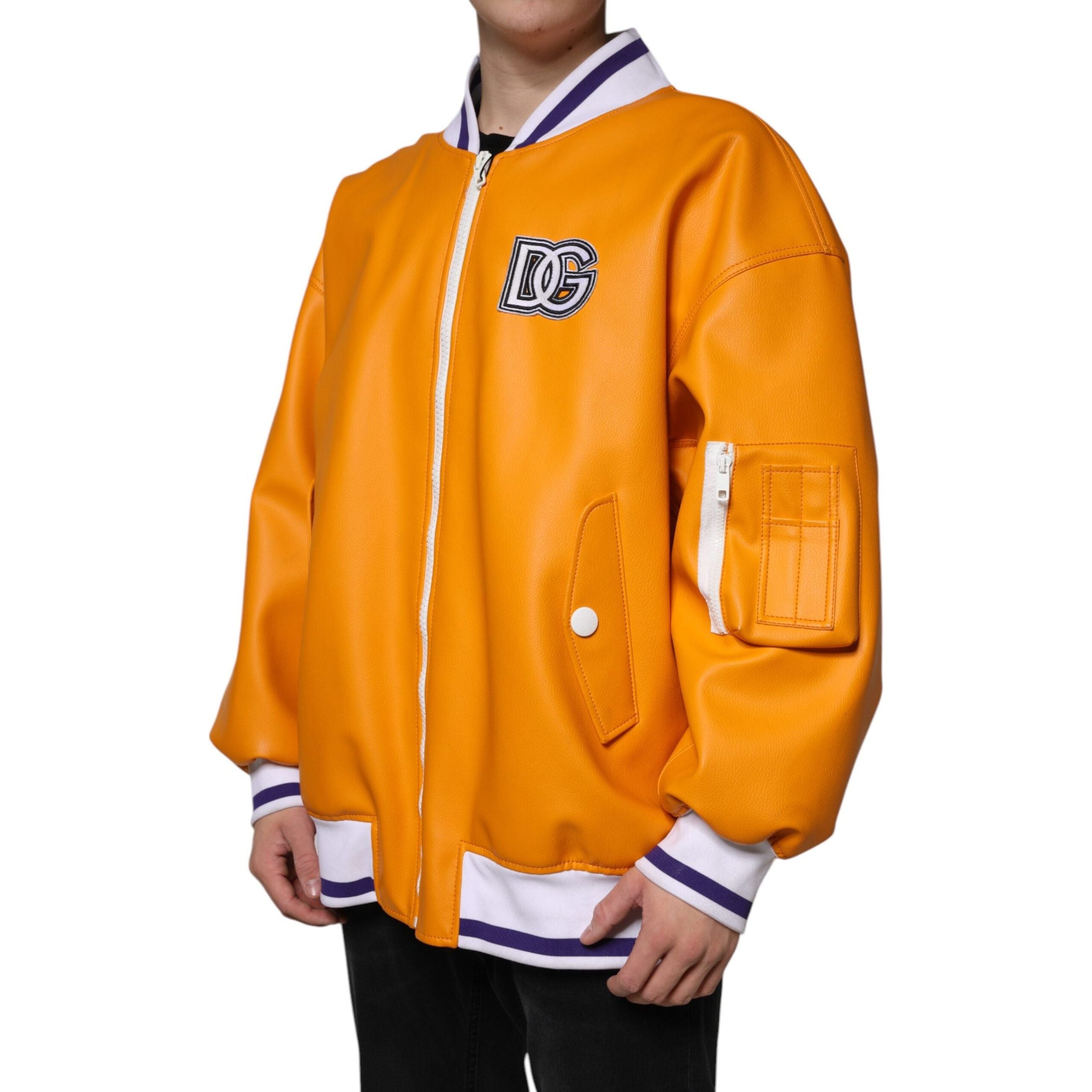 Dolce & Gabbana Orange White Jersey Bomber Jacket