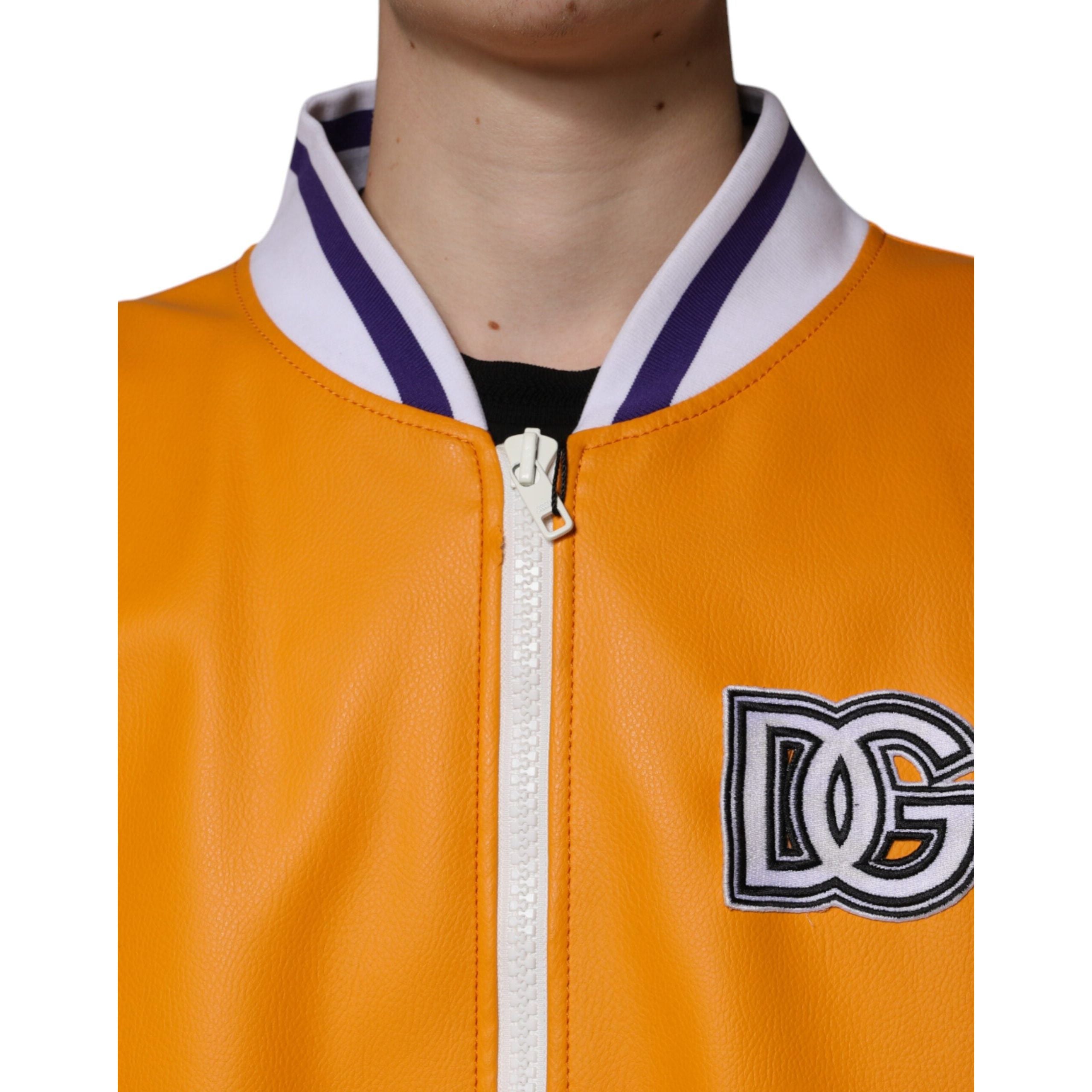 Dolce & Gabbana Orange White Jersey Bomber Jacket