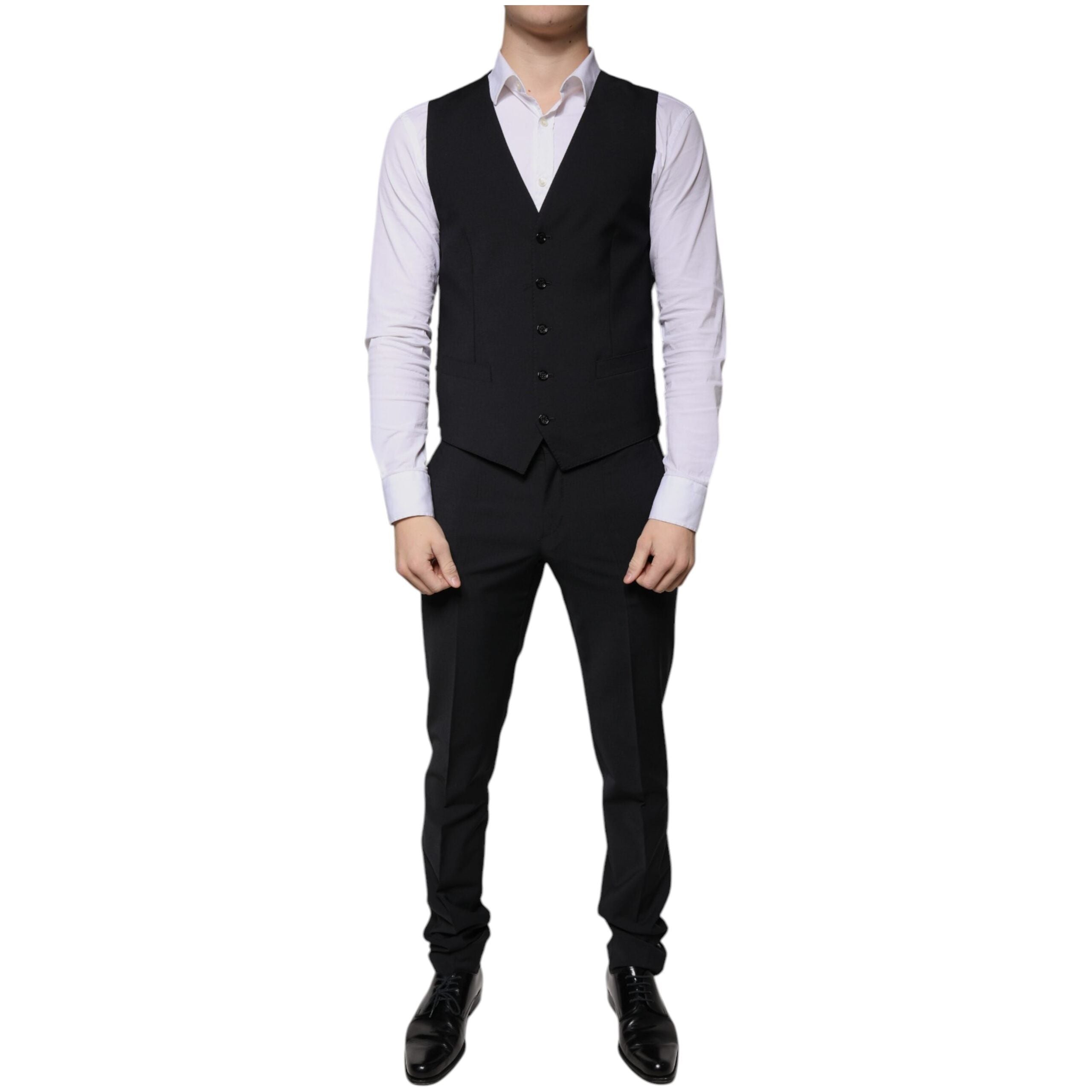 Dolce & Gabbana Black Wool MARTINI Formal 3 Piece Suit