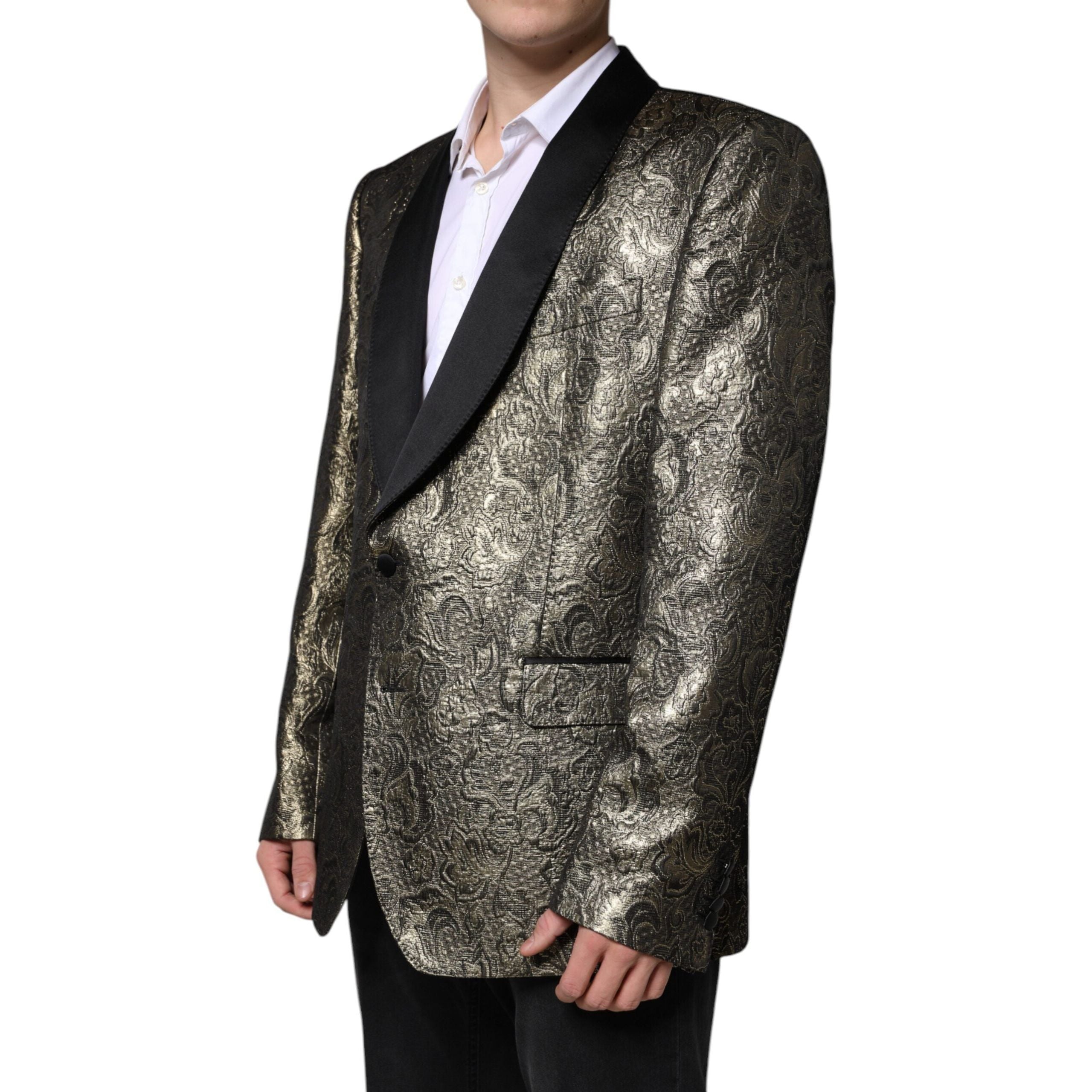 Dolce & Gabbana Gold Jacquard Blazer Coat