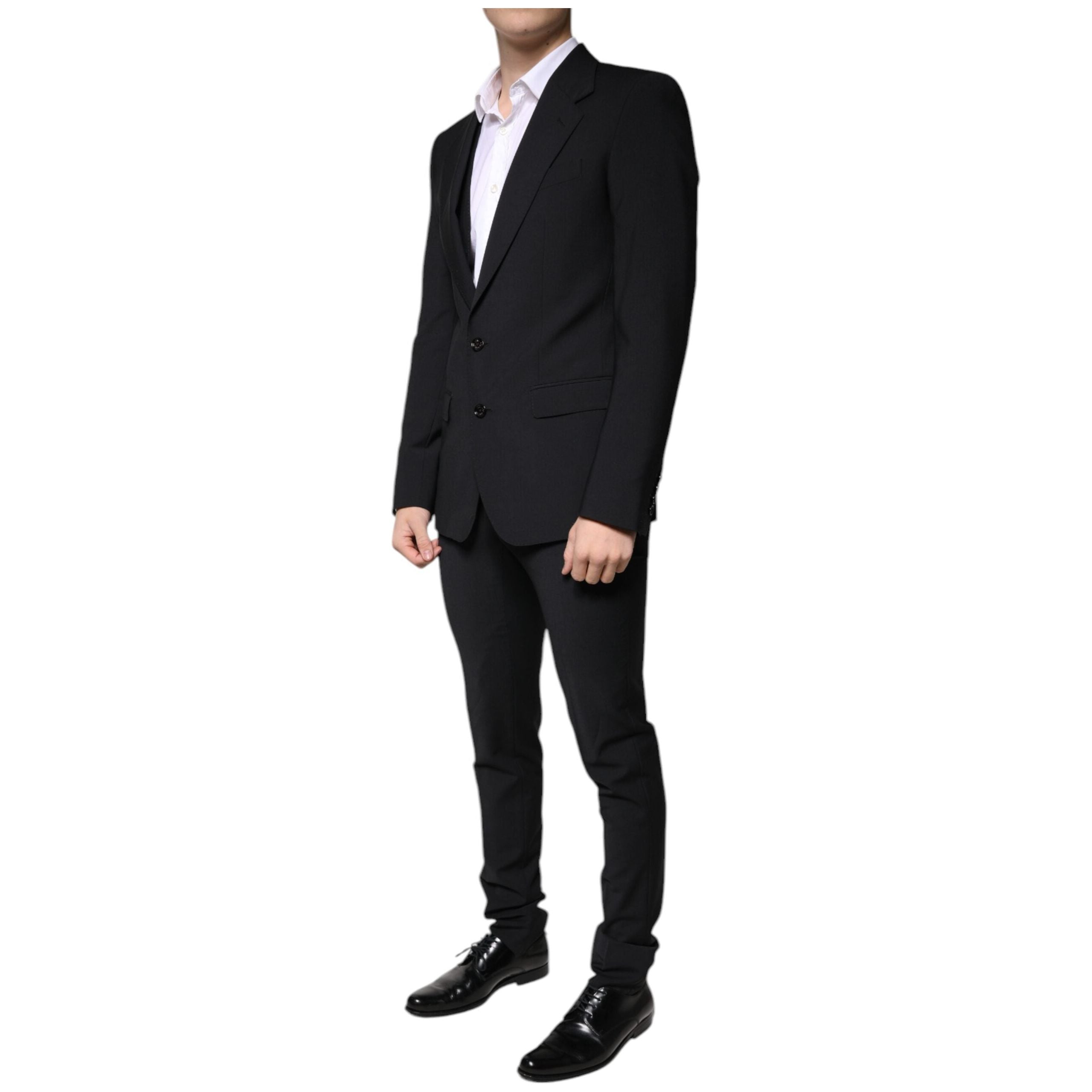 Dolce & Gabbana Black Wool 3 Piece Slim Fit Formal Suit