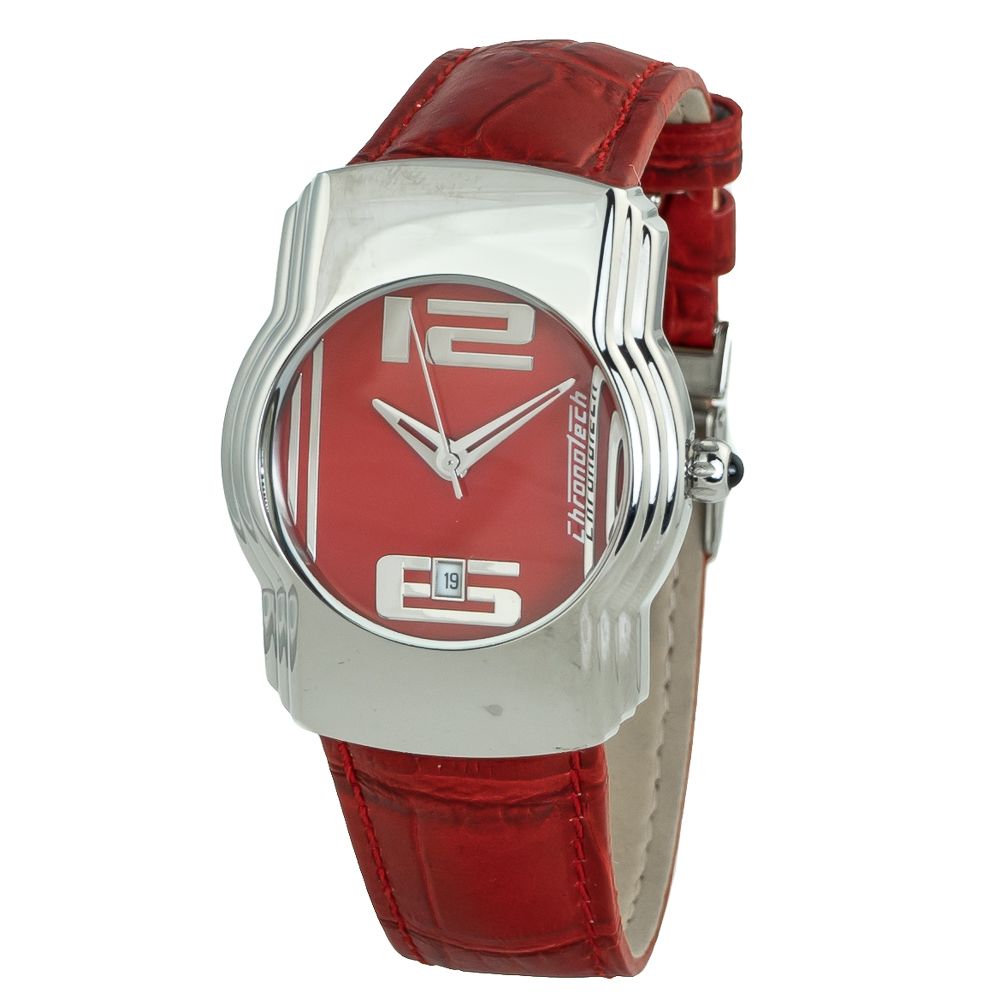 Chronotech Red Leather Watch for Sophisticated Style