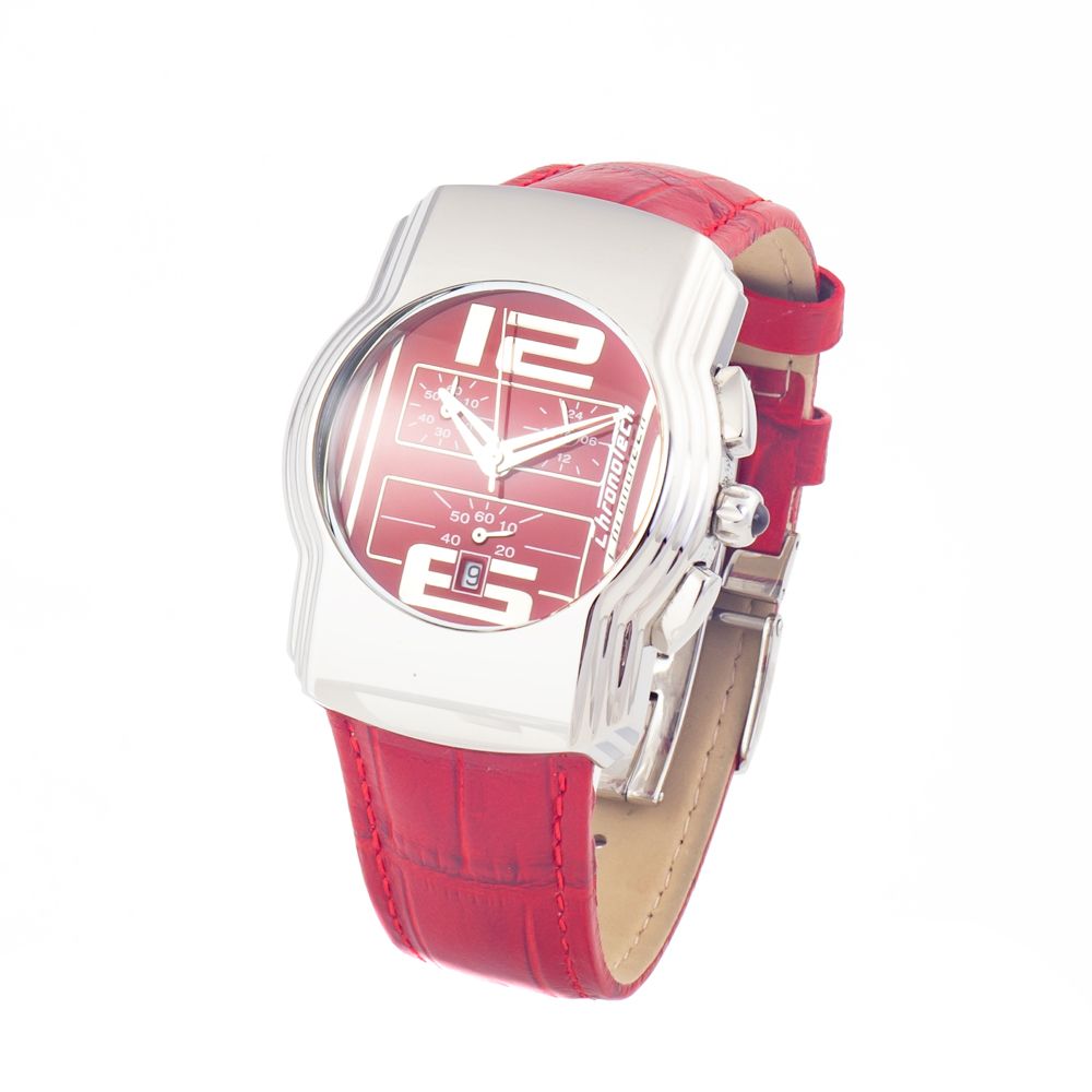 Chronotech Red Leather Watch - Sophisticated Timepiece Elegance